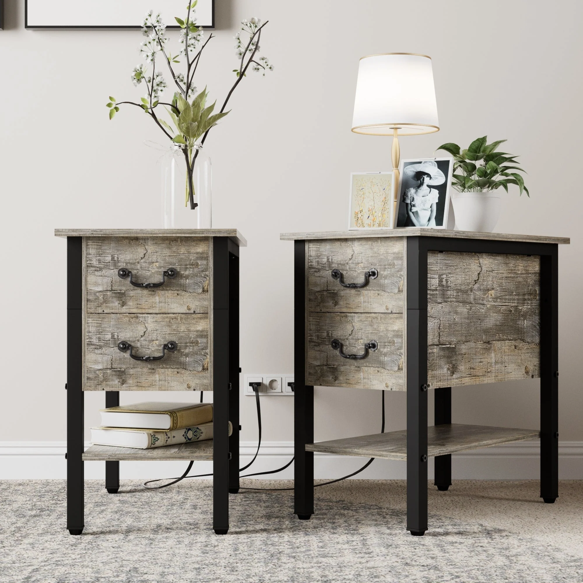 Narrow End Table with Charging Station, Chairside Table with Drawers, USB Ports and Power Outlets - Image 5