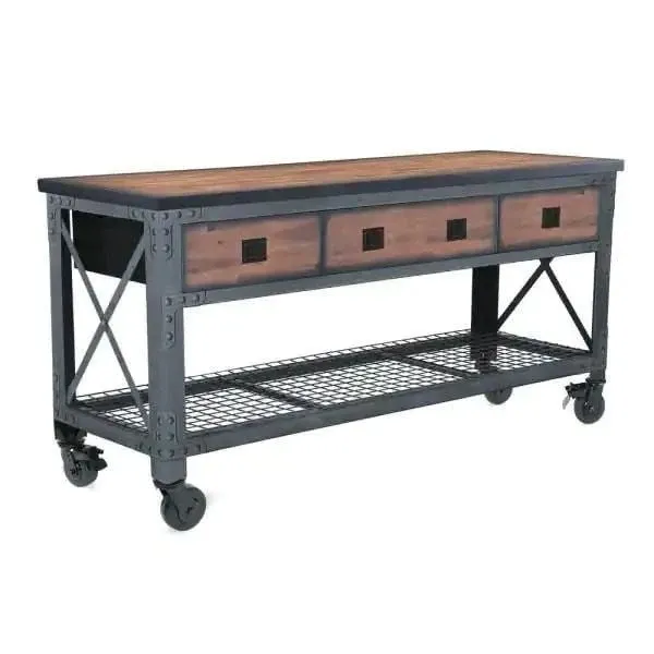 Building Products 72 in. 3-Drawers Rolling Industrial Workbench and Wood Top