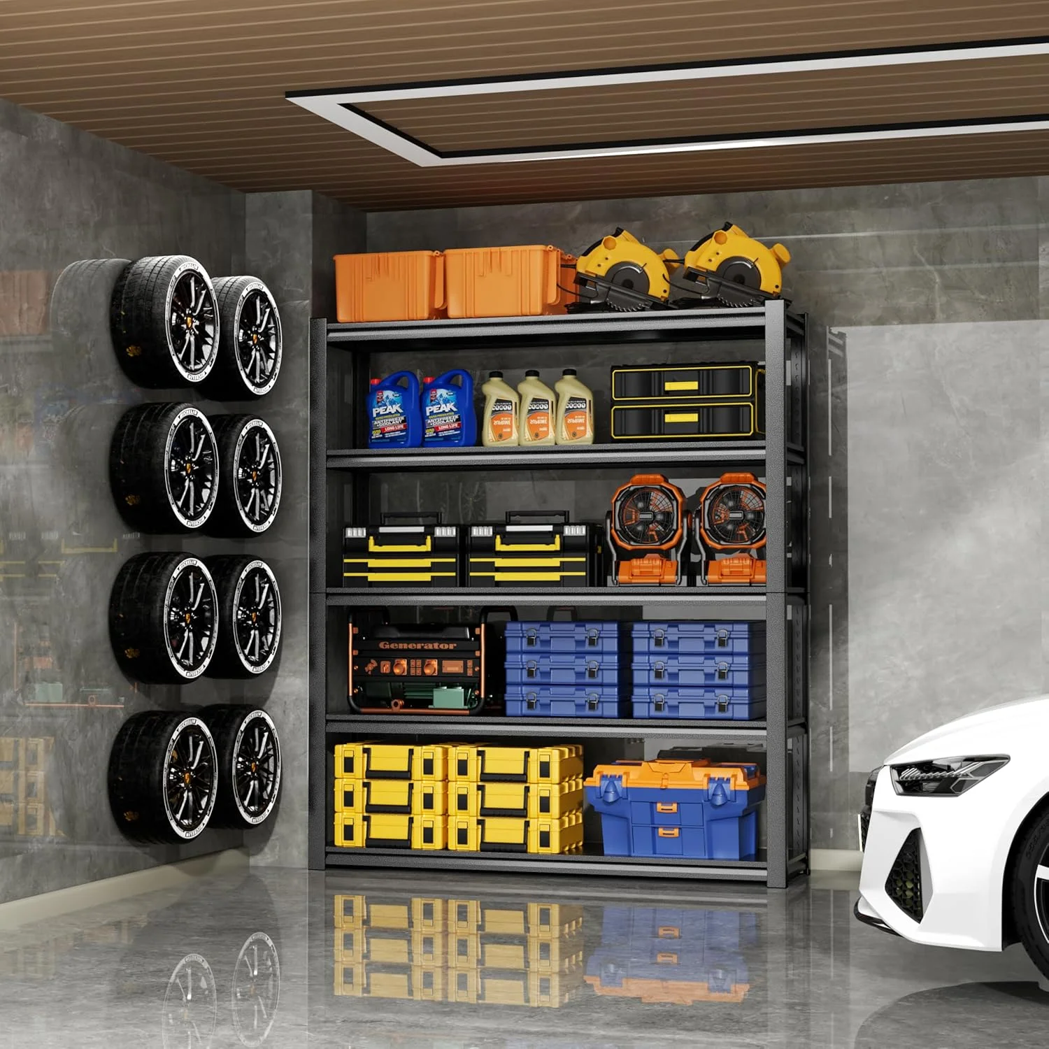 59" W Garage Shelving,5-Tier Heavy Duty Shelving Unit,3000LBS Adjustable Metal Storage Shelves,Storage Rack Units for Industrie,Shed,Warehouse,Basement,Black,59" W x 20" D x 72" H - Image 2