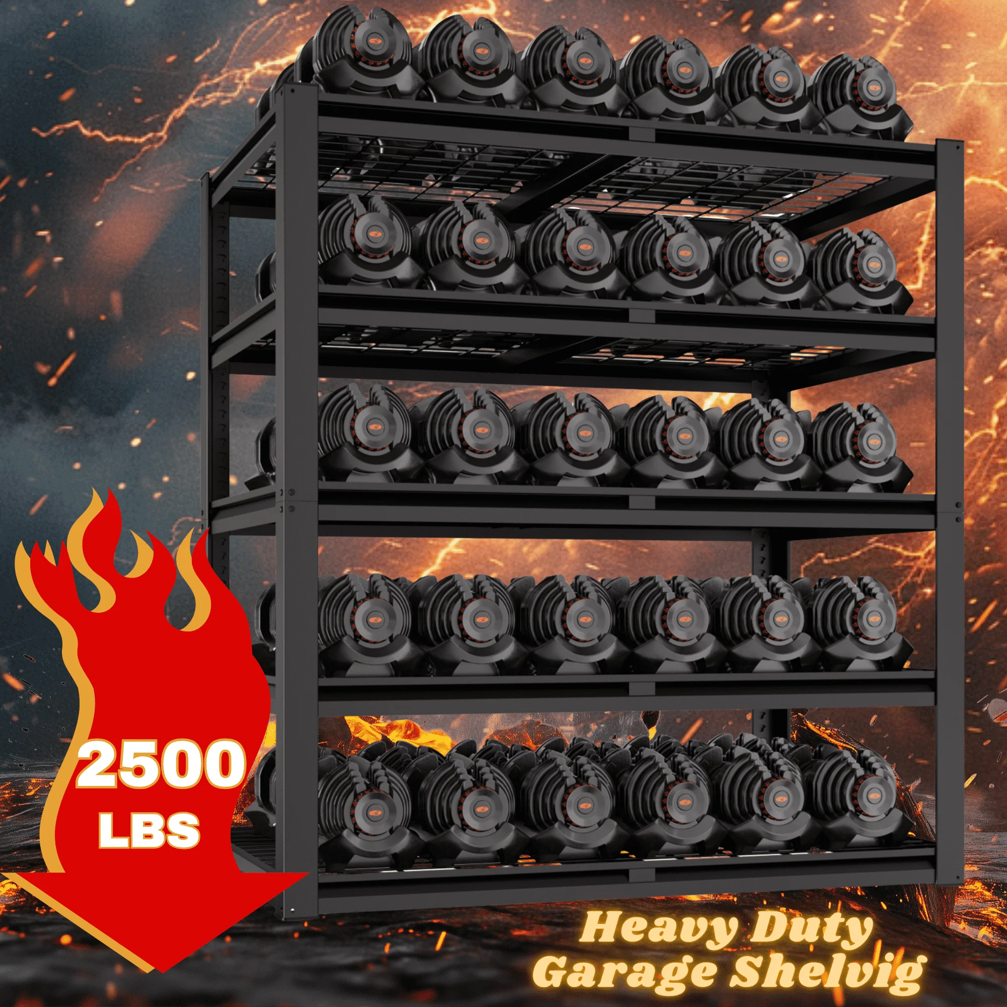 Prilinex 2500LBS Metal Storage Shelves Wire Shelving Unit Garage Storage Rack 47"W x 18"D x 72"H Heavy Duty Industrial Shelving - Image 4