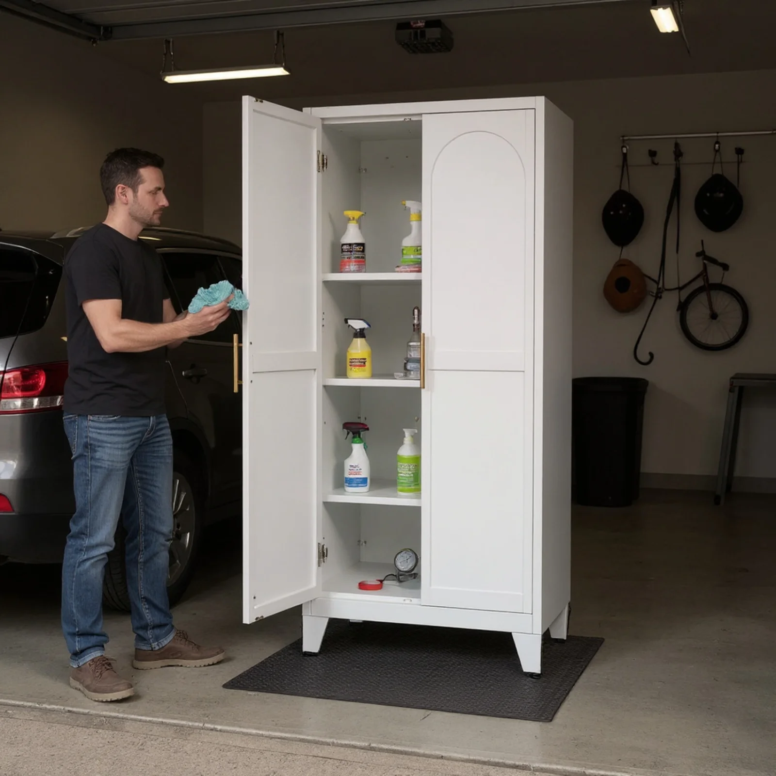 Homy Casa Garage Storage Cabinet with 2 Doors, Adjustable Shelves, Heavy Duty Organizer, White - Image 2