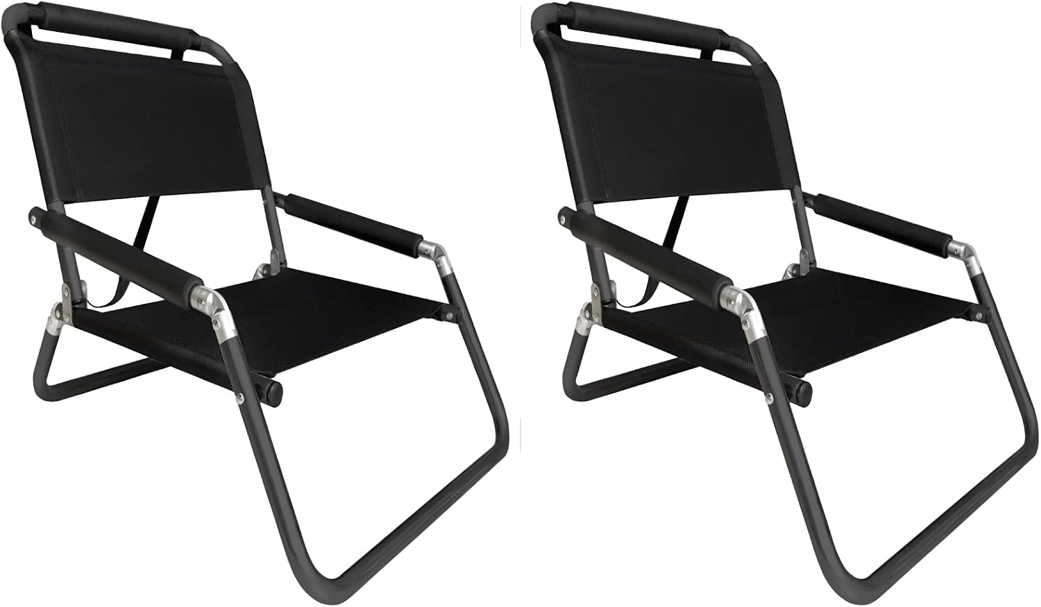 Lightweight Portable Foldable Recliner Beach Chairs, with Slip Pockets and Shoulder Strap, 2 Pack, Black, XL - Image 6