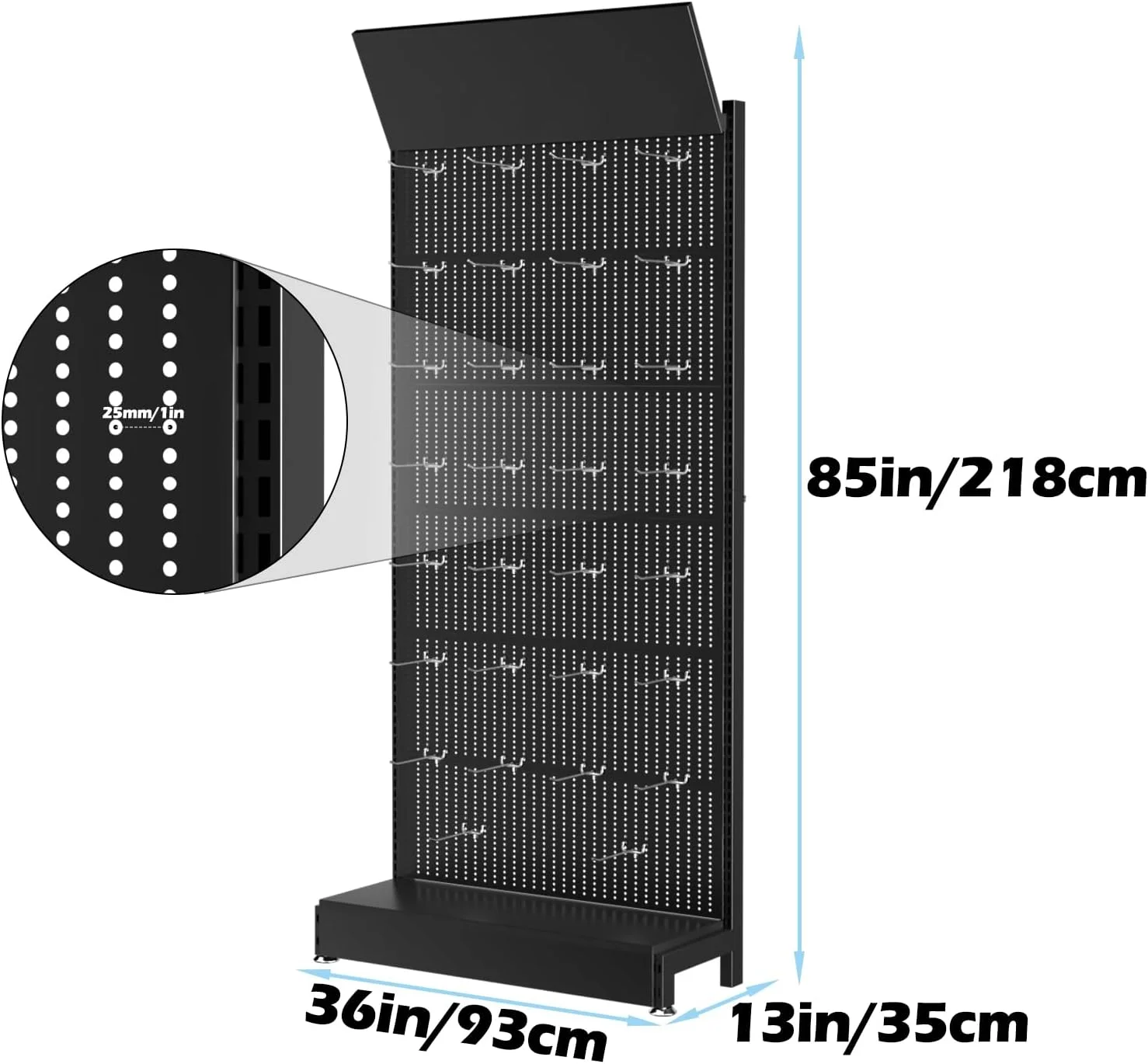 Ztysn Metal Pegboard Stand Shelf,with 30 Hooks,85x36x13 in,Garage Tool Storage Pegboard Organizer Retail Display Rack for Craft Shows,Exhibition Hall/Black - Image 2