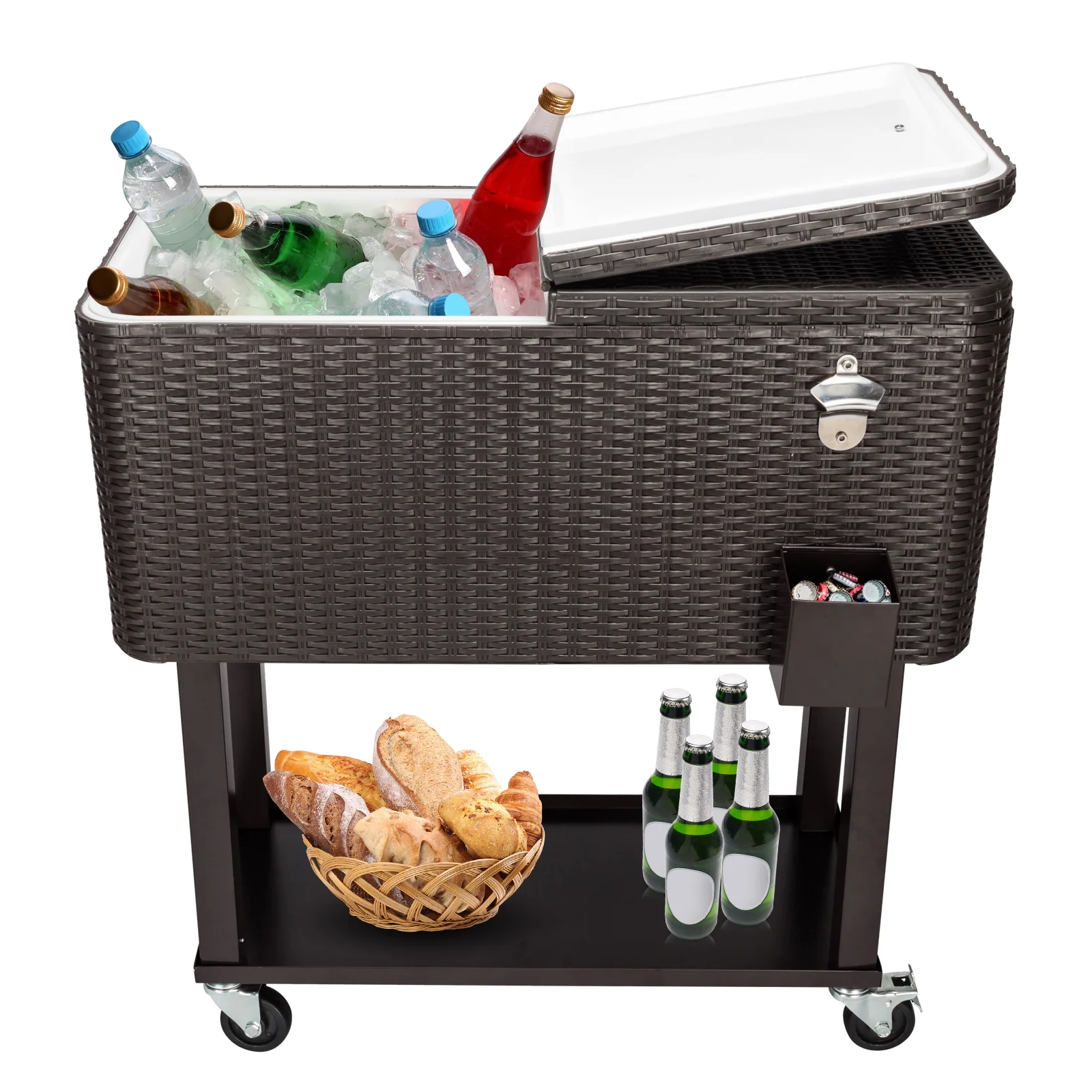 EasingRoom Iron Spray Plastic Patio Cooler Cart with Tray Cooler with Shelf Green - Image 31