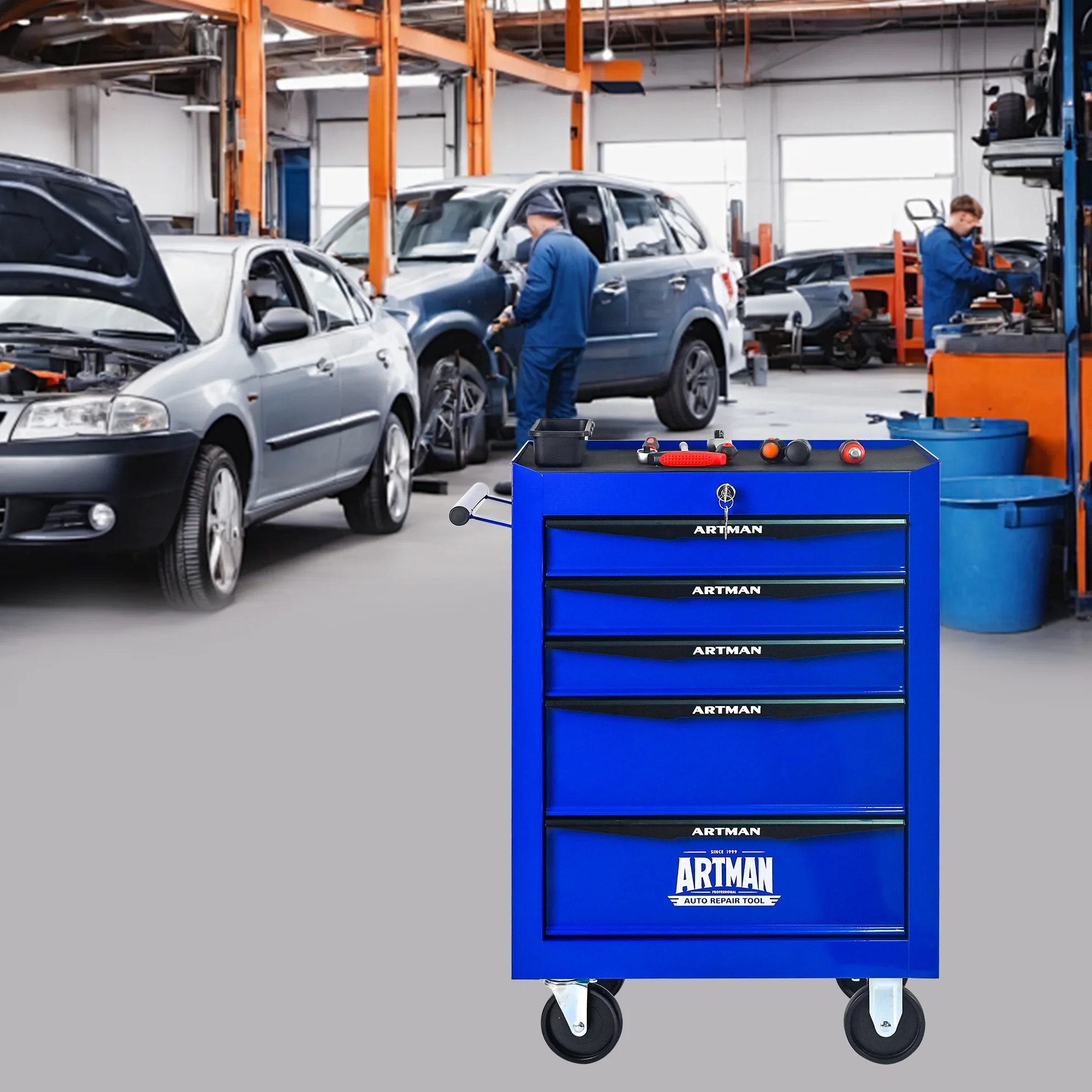 Rolling Metal Tool Chest Cabinet with 5 Drawers & Ball Bearing Drawer Slides, Steel Tool Storage Box Organizer -BLUE - Image 7