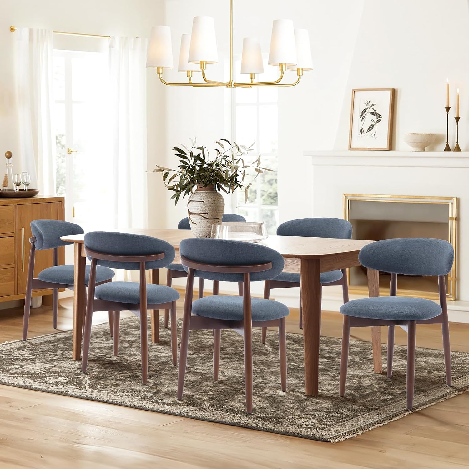 Wooden Dining Chairs Set of 4, Upholstered Kitchen Side Chairs, Beige - Image 8