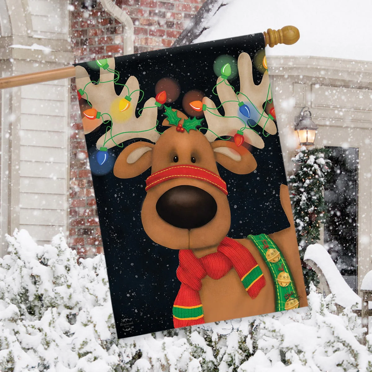 Reindeer in Lights Christmas House Flag Holiday 28" x 40" Briarwood Lane - Image 3