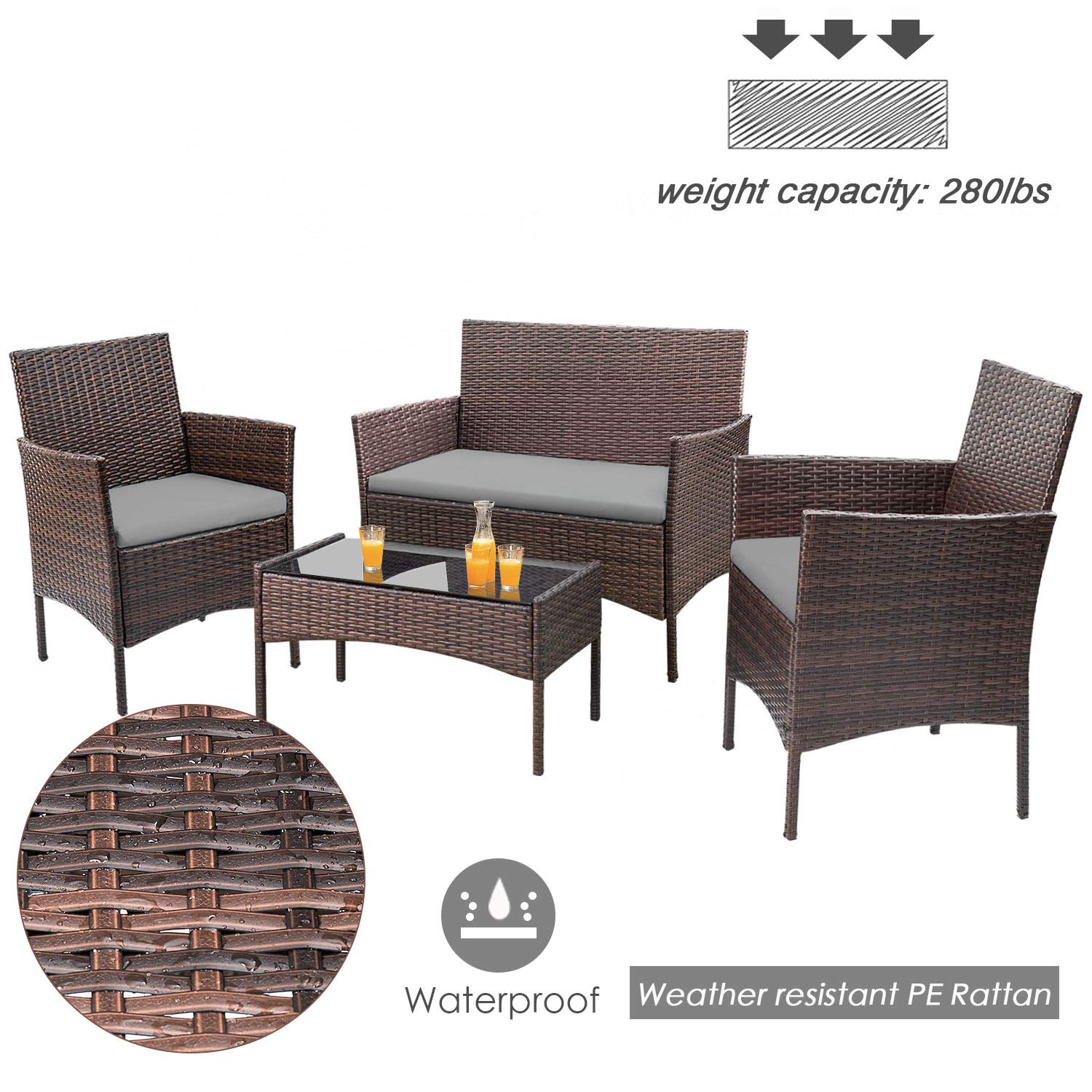 4-Piece Outdoor Patio Furniture Set, Rattan Wicker Chairs and Outdoor Seating Set - Image 22