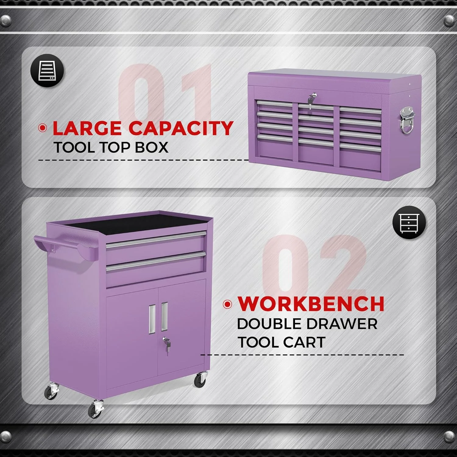 SUNCROWN 2-IN-1 Tool Chest, 8-Drawer Rolling Tool Chest with Hooks and Lockable Wheels,Metal Storage Detachable Top Tool Box with Lockable Wheels for Garage, Workshop, Art Studio(Black) - Image 75