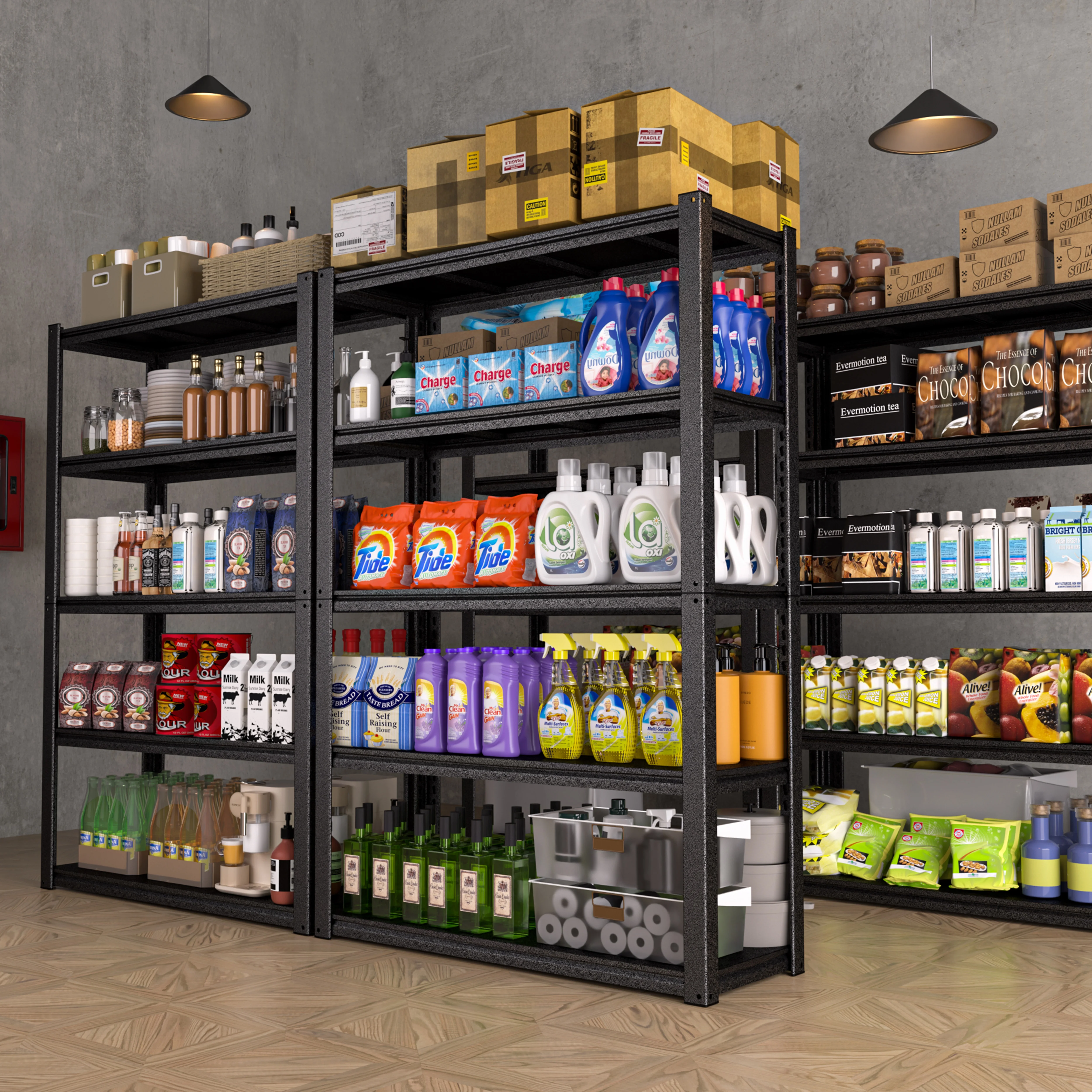 VEIKOUS 72 "H 5-Tier Metal Shelving, Heavy Duty Storage Rack w/ 2000Lbs Load Capacity for Garage, Basement, Shop, Black - Image 2