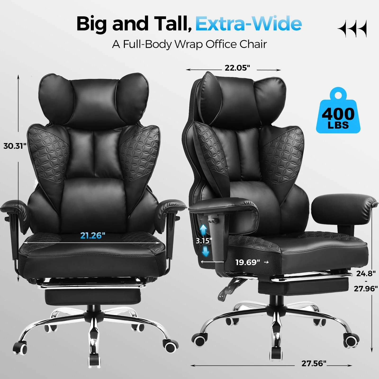 400 LBS Big and Tall Gaming Chair, Ergonomic High Back Computer Desk Chair for Gaming, Work and Home Office - Image 2