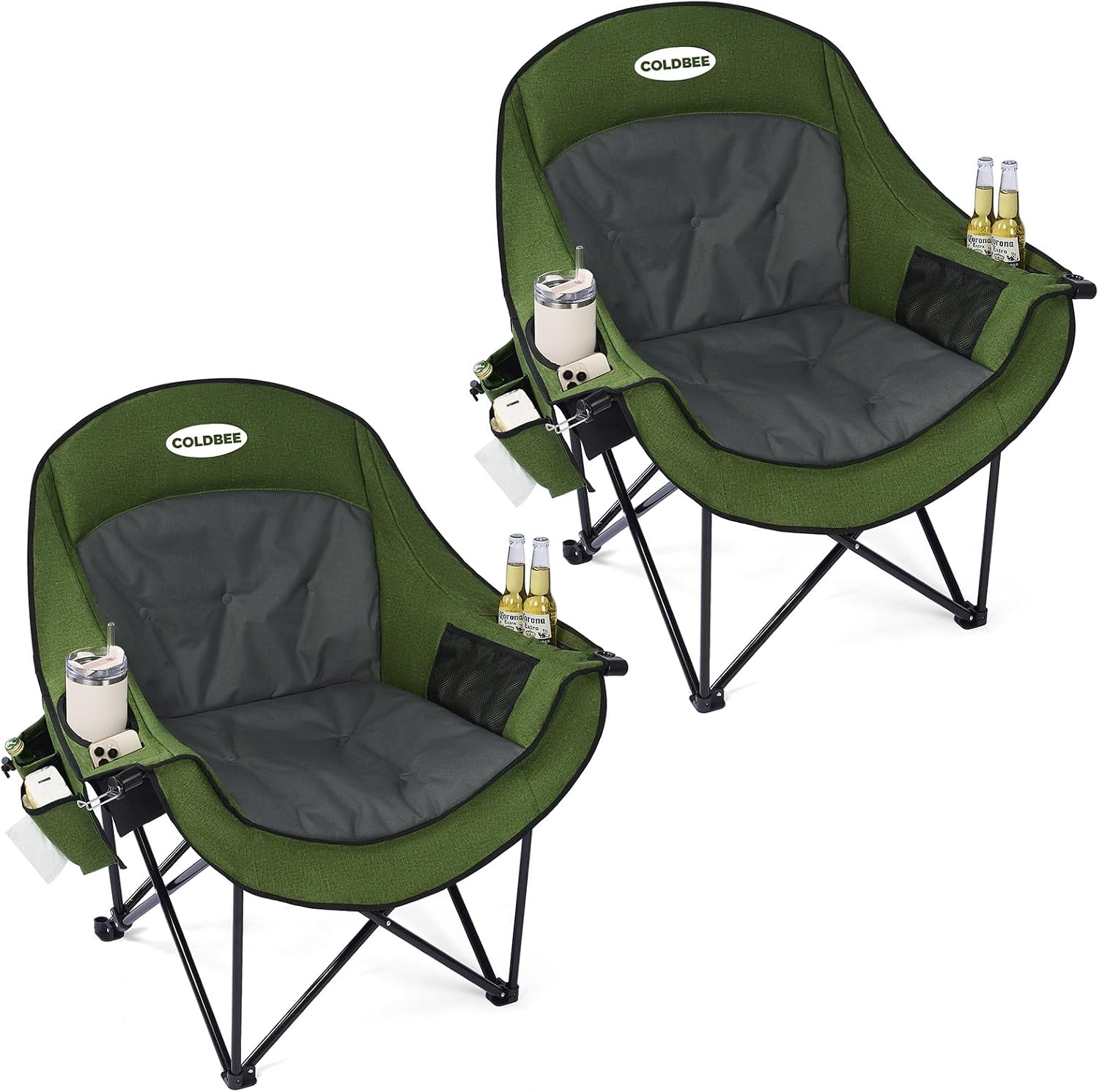 2PCS Oversized Camping Chairs, Heavy Duty Padded, Thick Headrest, Black - Image 4