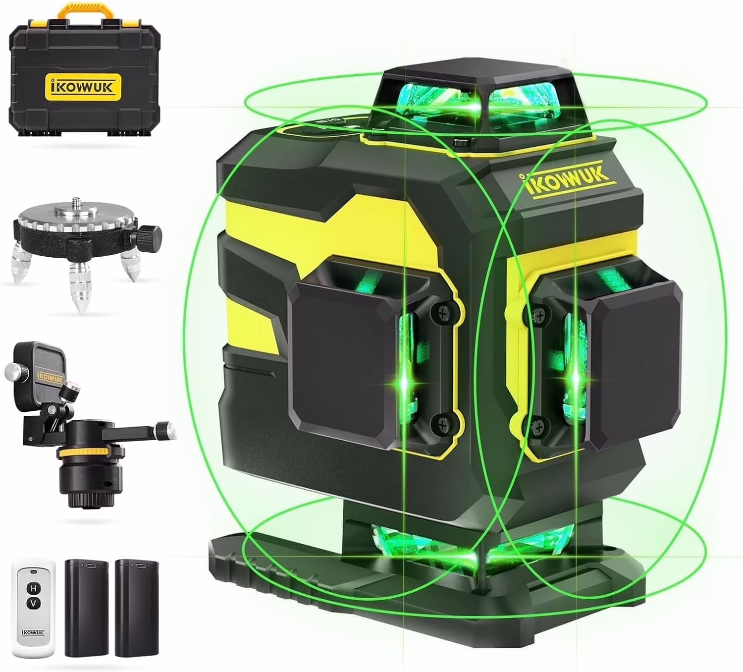 Laser Level, IKOVWUK 3x360- Cross Line Laser for Construction and Picture Hanging, 12 Green Lasers with Self-leveling, 65 ft Vertical & Horizontal Line, Level Tool with 5200 mAh Rechargeable Battery - Image 3