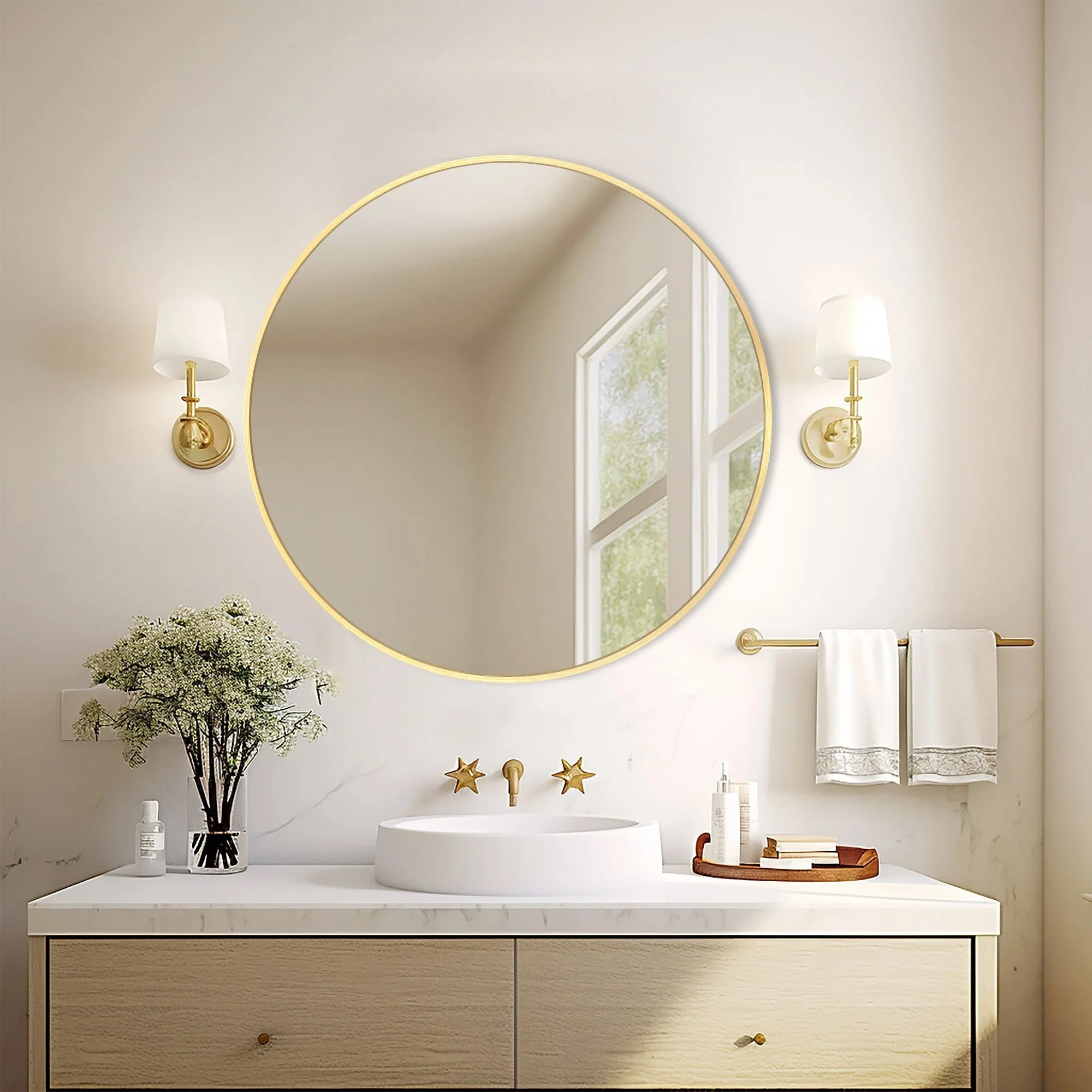 Modern Round Bathroom Vanity Mirror, Wall Mounted Circular Mirror for Bathroom, Bedroom and Home Decor - Image 48