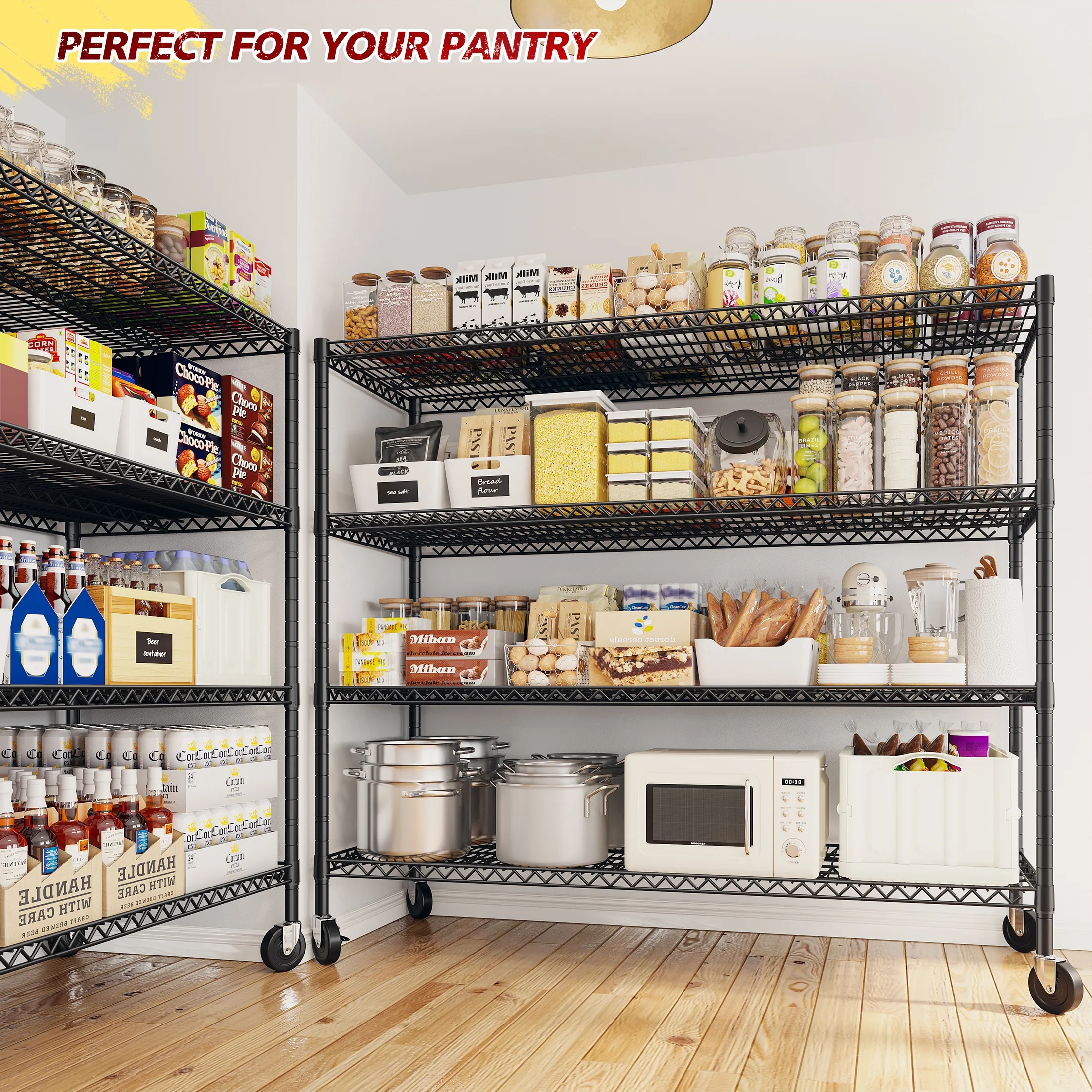 REIBII 85.7"H Storage Shelving Rack 5 Tier Wire Shelves with Wheels 3000Lbs Adjustable Garage Shelving Unit for Kitchen Pantry,55.2"W x 24.2"D - Image 11