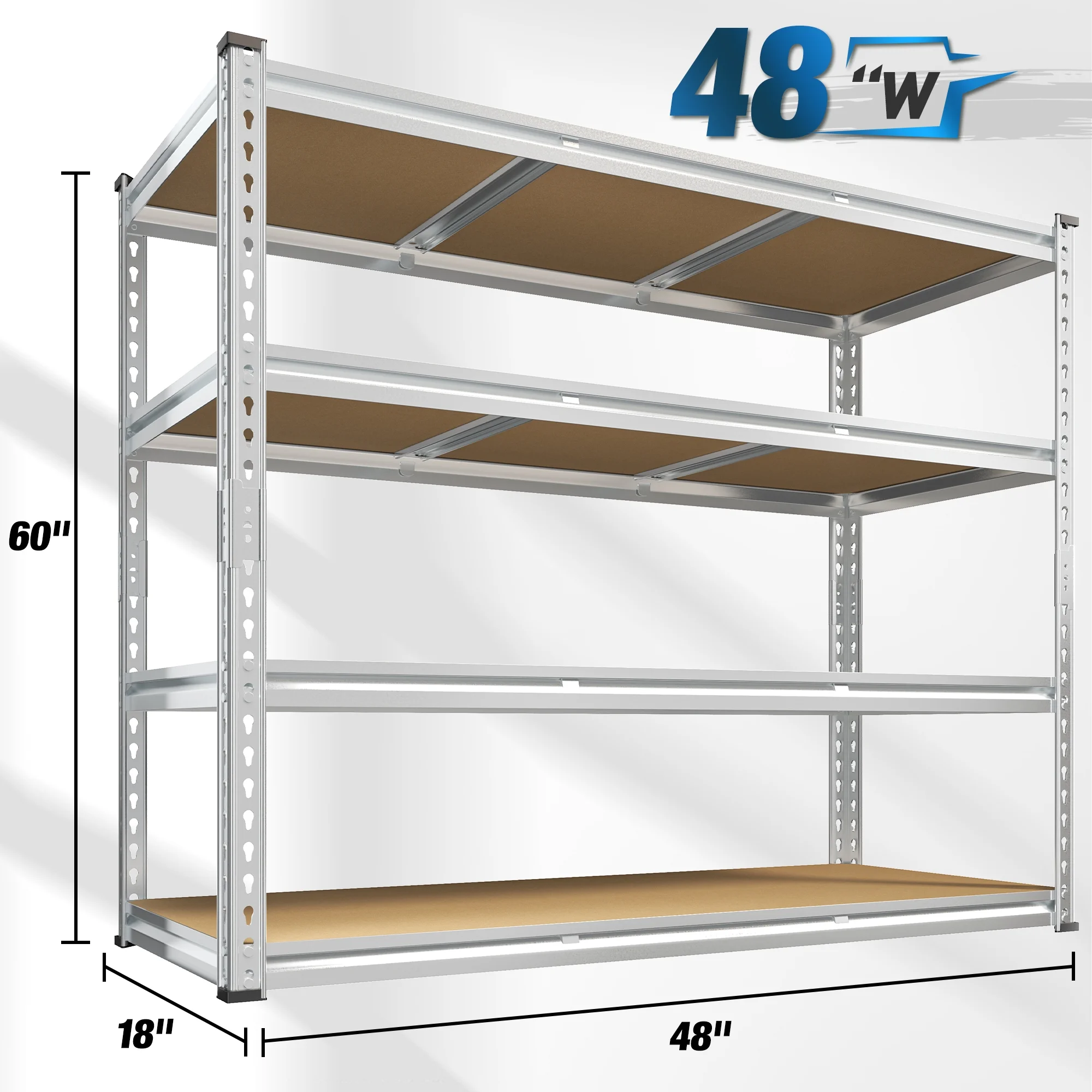 REIBII 48"W Heavy Duty Shelving 3000LBS Steel Shelving Adjustable Garage Storage Industrial Shelf,48"W x 24"D x 72"H - Image 8