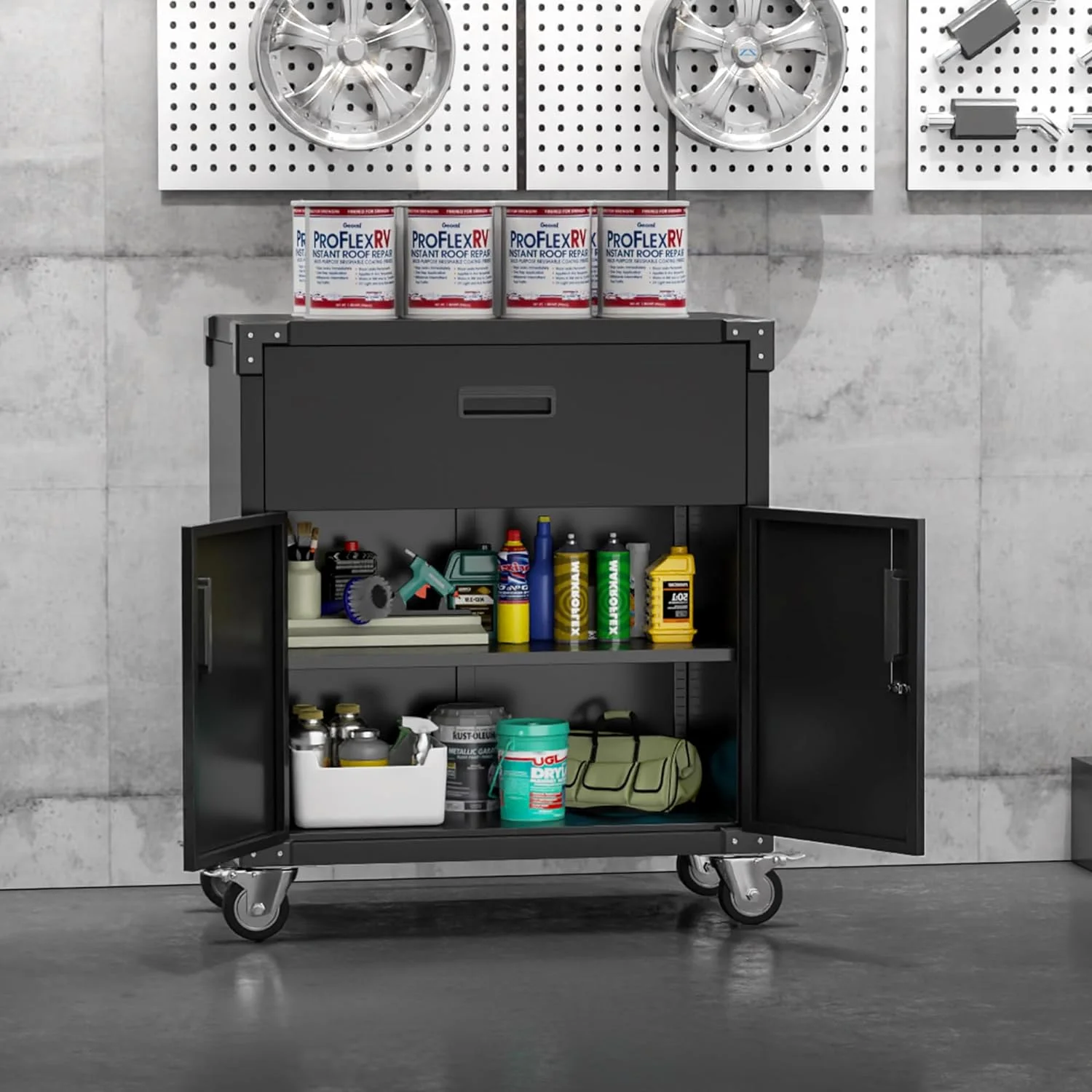 Gaeanet Rolling Tool Storage Cabinet with 5 Adjustable Shelves and Pegboard,Metal Garage Storage Cabinet with Wheels for Garage Home Office Utility Room,71" H-32" W-16" D,Required Assembly, Black - Image 29