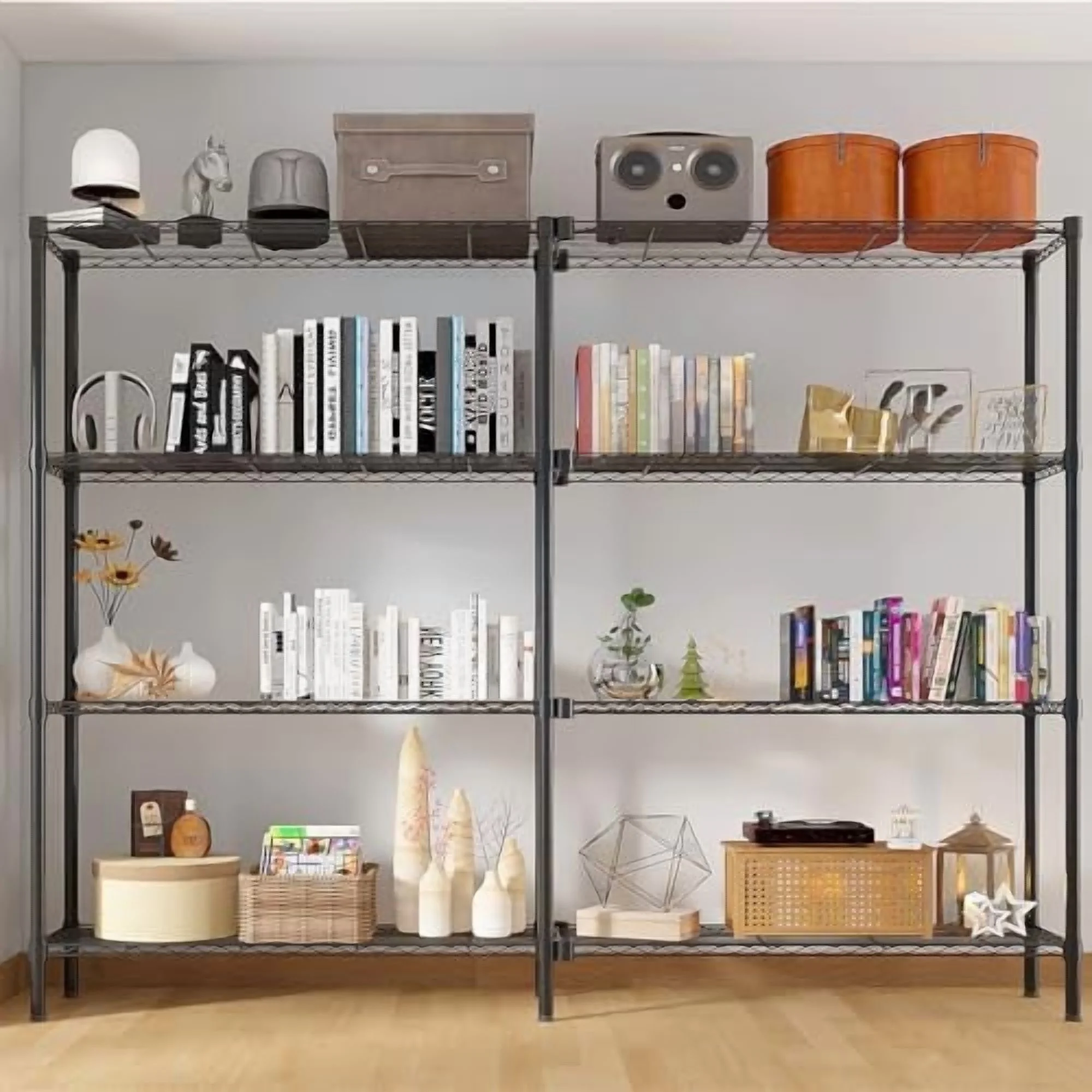 Tier Storage Shelves Standing Shelf Units NSF Wire Garage Organizer Heavy Duty Garage Shelving Unit L Shaped Clothes Rack for Corner Laundry Bathroom Kitchen Pantry Closet (Black, 4 Tire) - Image 8