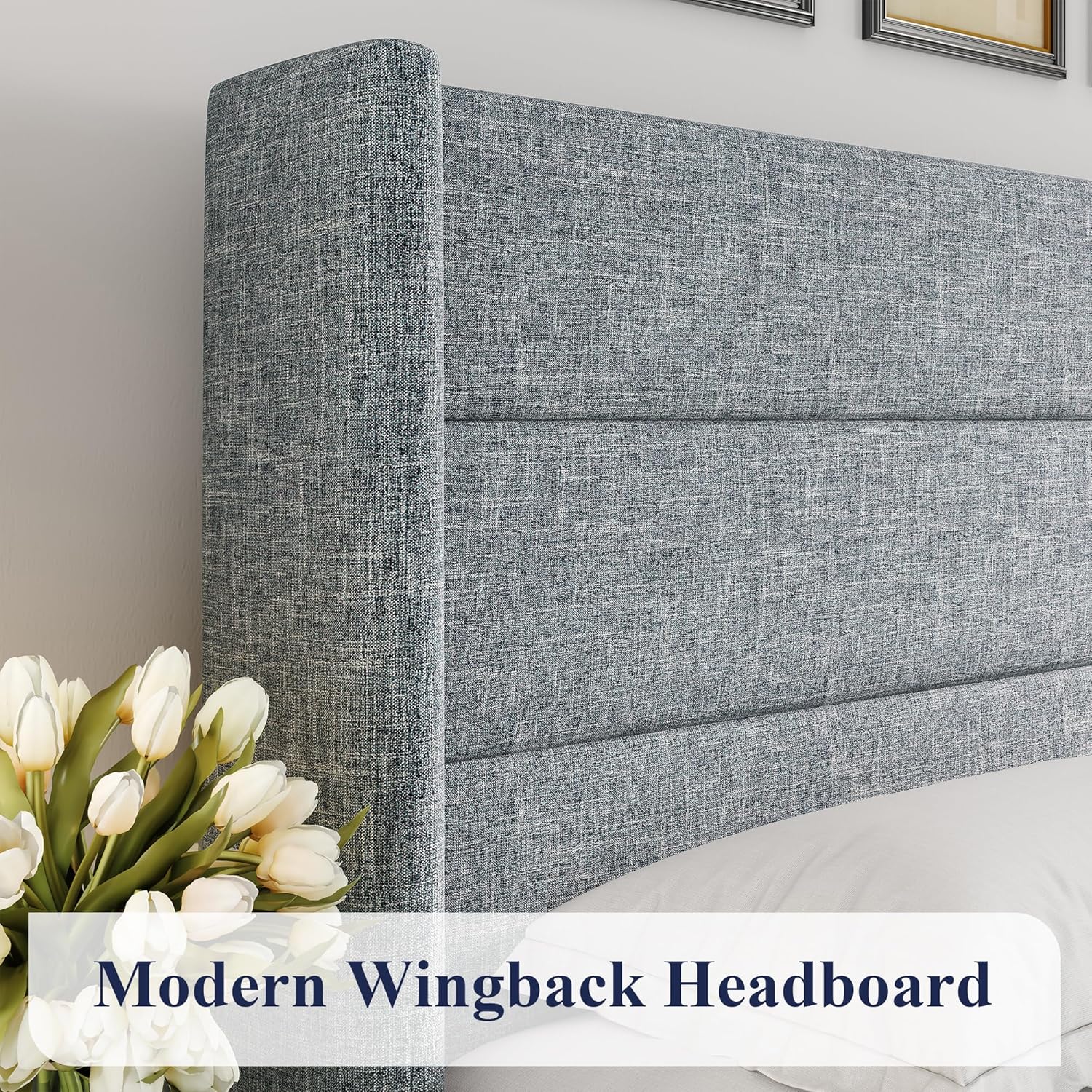 Queen Size Lift Up Storage Bed with Wingback Headboard, Upholstered Platform Bed Frame with Hidden Storage - Image 172