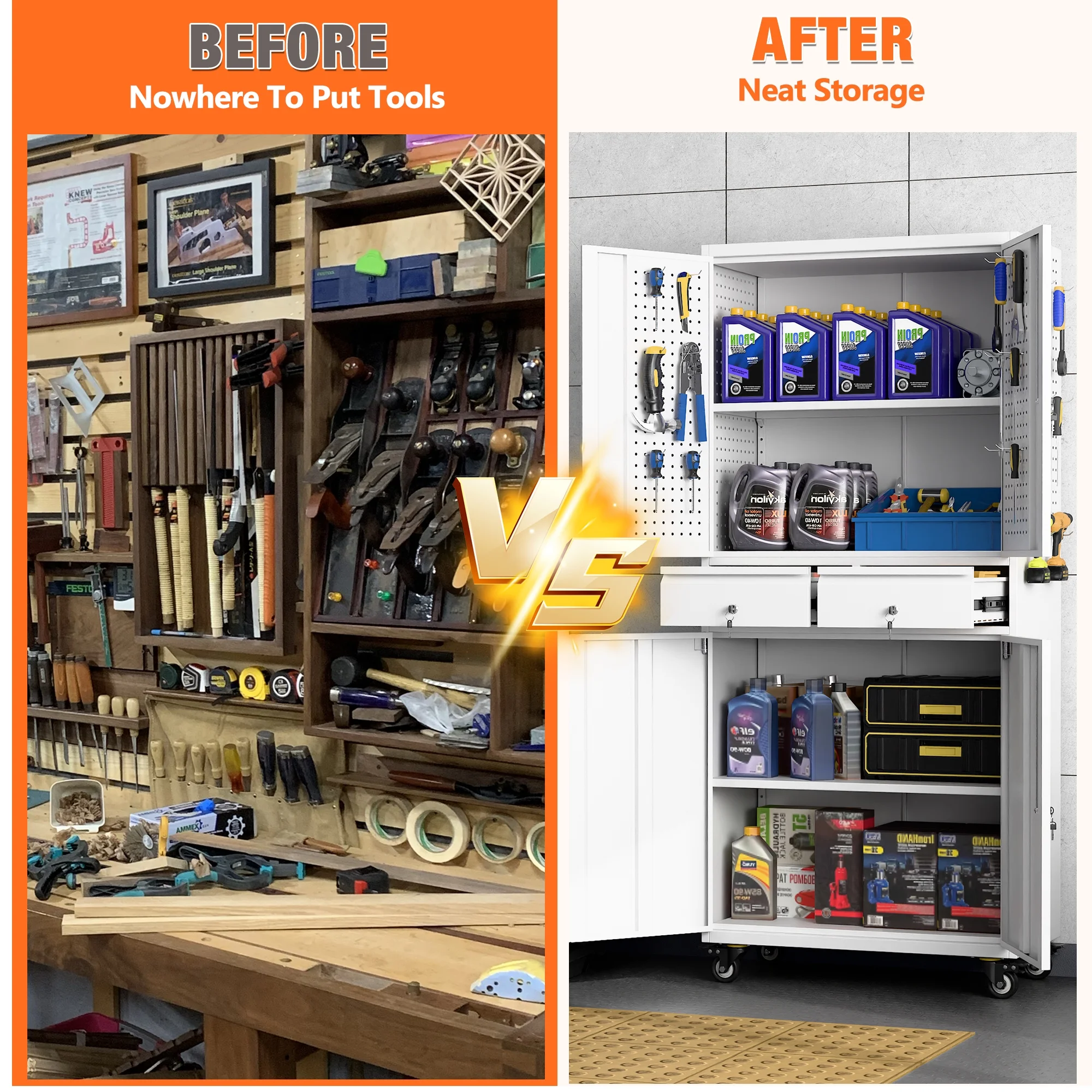 SUPEER 71" Metal Storage Cabinets with Wheels and Pegboards, Industrial Cabinet with 2 Drawers and 2 Adjustable Shelves,, Assembly Required - Image 77