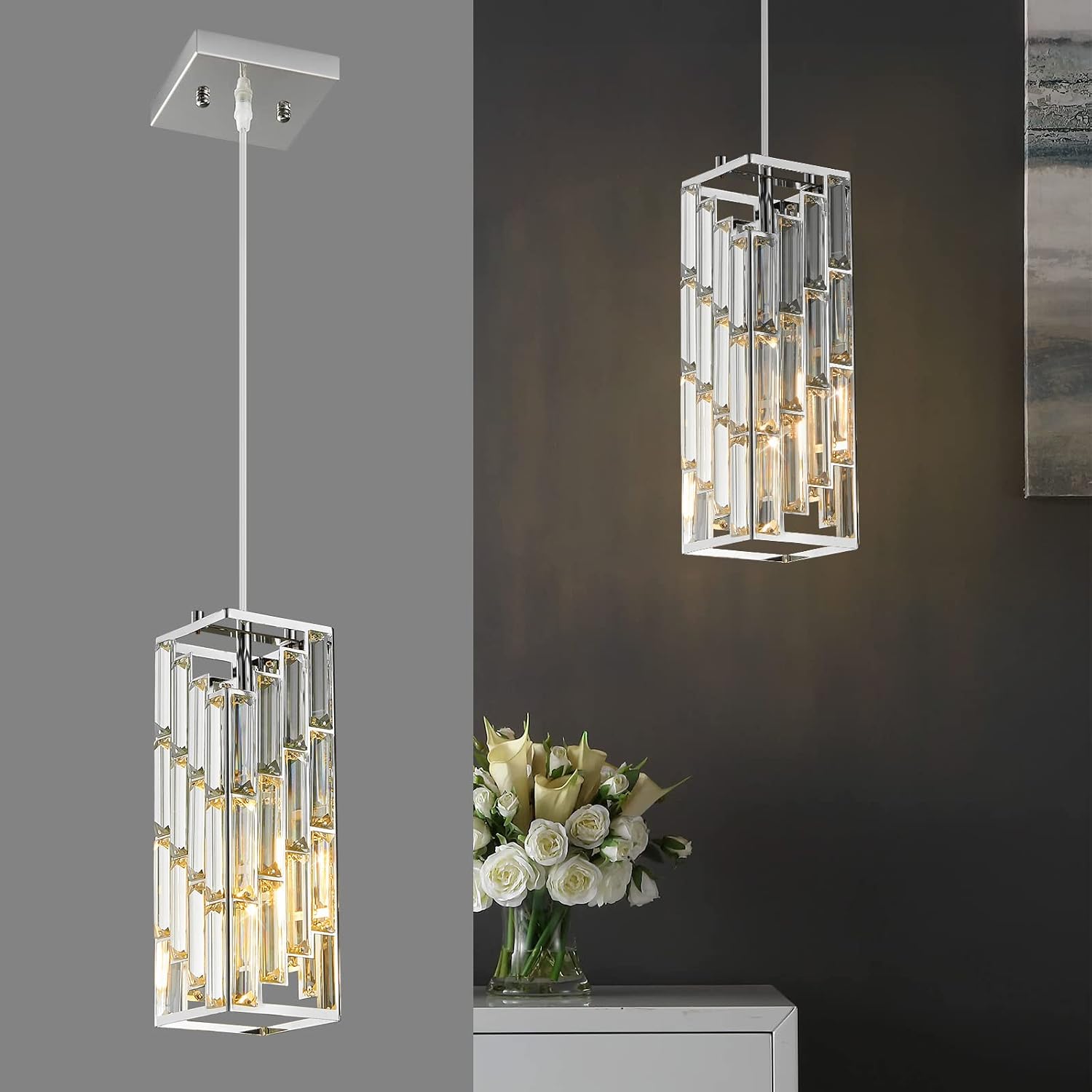 Black Pendant Lighting, Modern Pendant Light, Mini Crystal Chandeliers, Adjustable Pendant Light Fixture for Kitchen Island, Dining Room & Bedroom (3 Pack) - Image 14