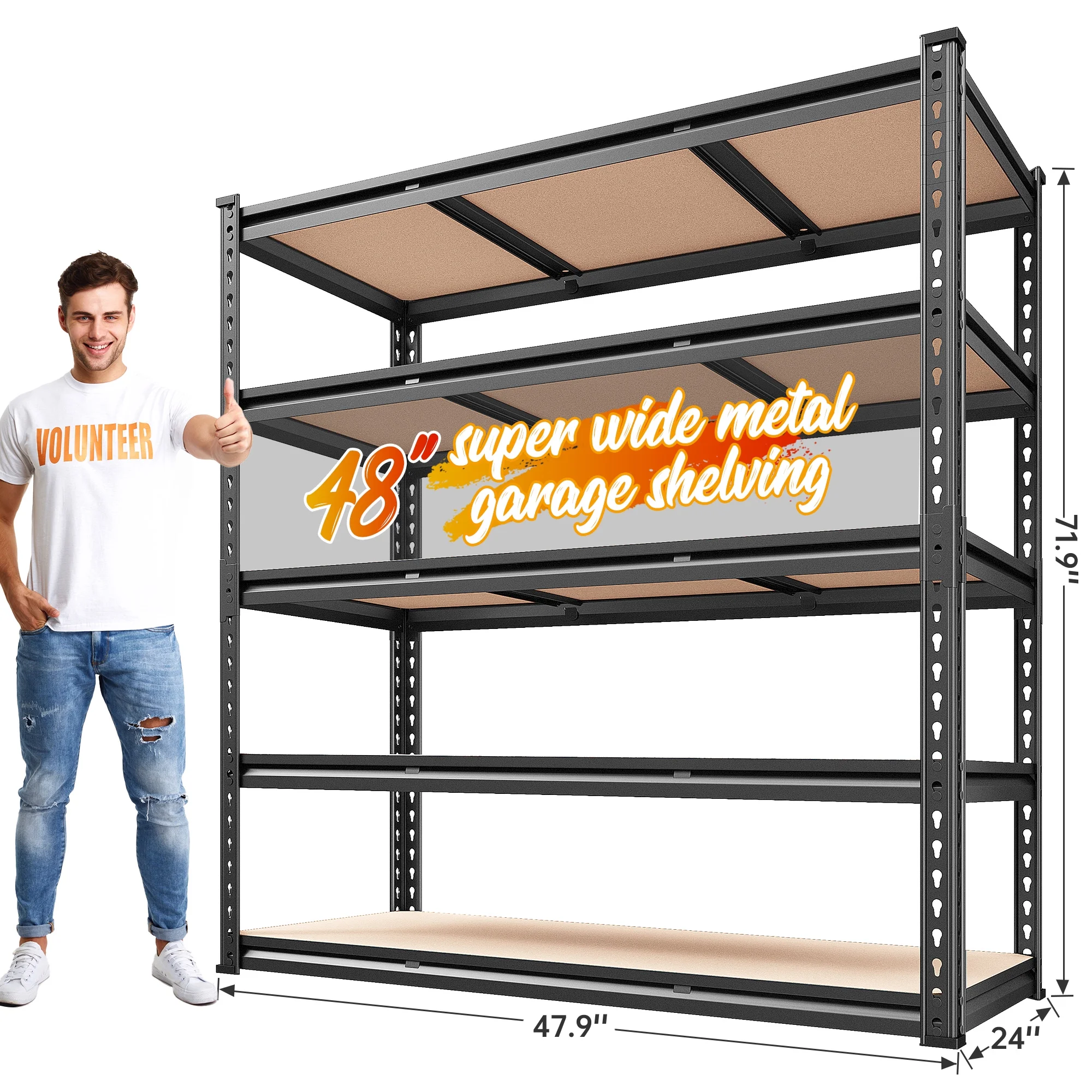 REIBII Adjustable Steel Heavy Duty Garage Storage Shelf,48"W x 24"D x 72"H,3020 LBS - Image 2