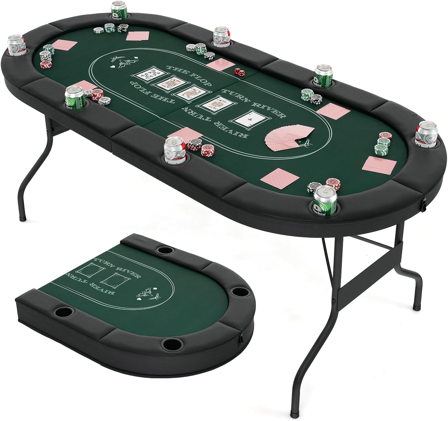 Foldable Poker Table for 8 Players, Card Game Table with Deep Metal Cup Holders - Image 4