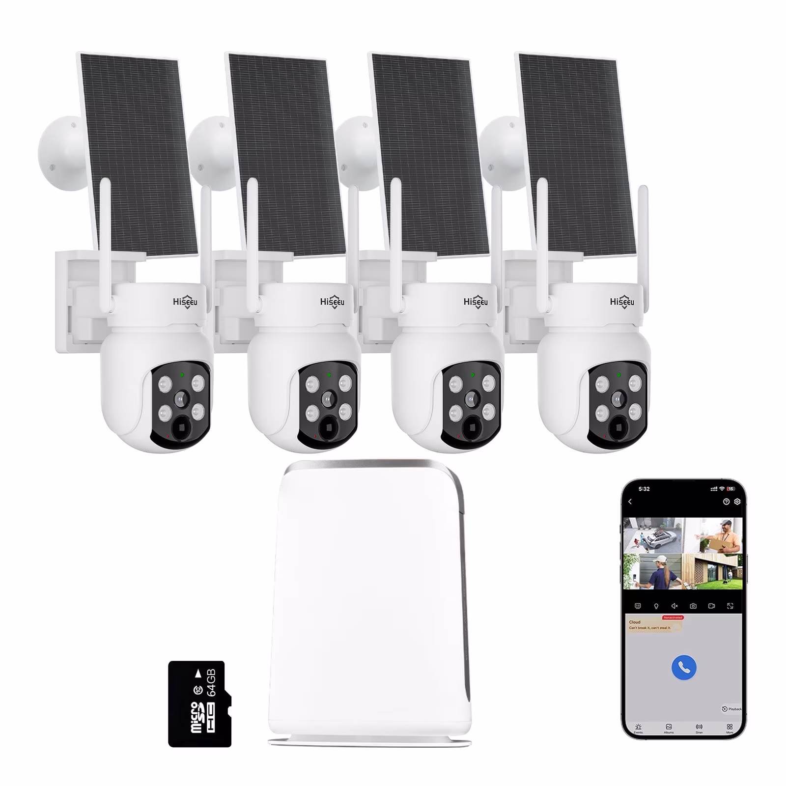 Hiseeu Outdoor Wireless Solar Security Camera System, 4-Camera Home WiFi Surveillance Kit with 10CH NVR, 500G HDD, 2K 4MP 360° View, Color Night Vision, PIR Human Detect, 2-Way Audio, IP66 - Image 3