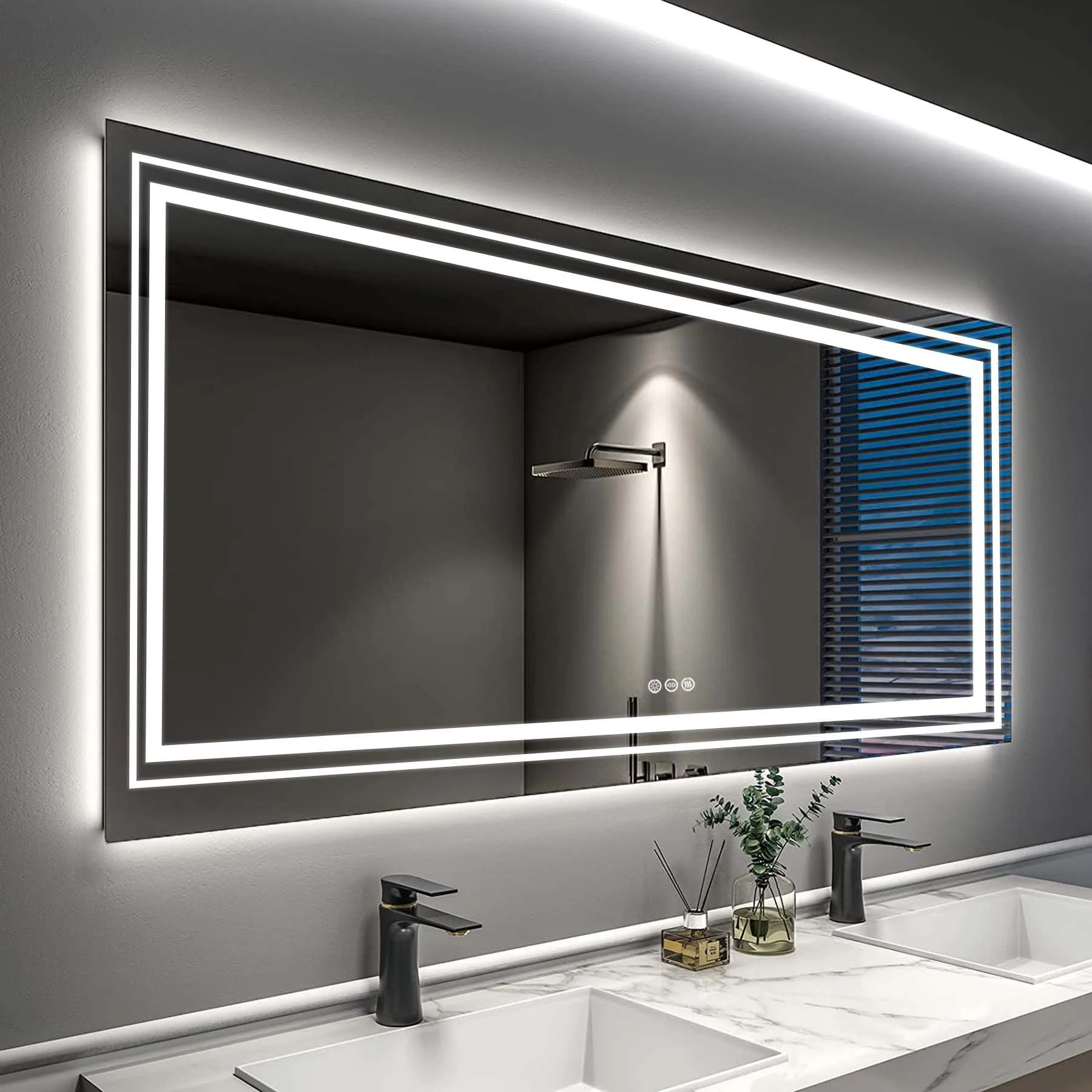 Extra Large LED Lighted Bathroom Mirror, Anti-Fog Wall Mounted Vanity Mirror with 3 Colors - Image 4