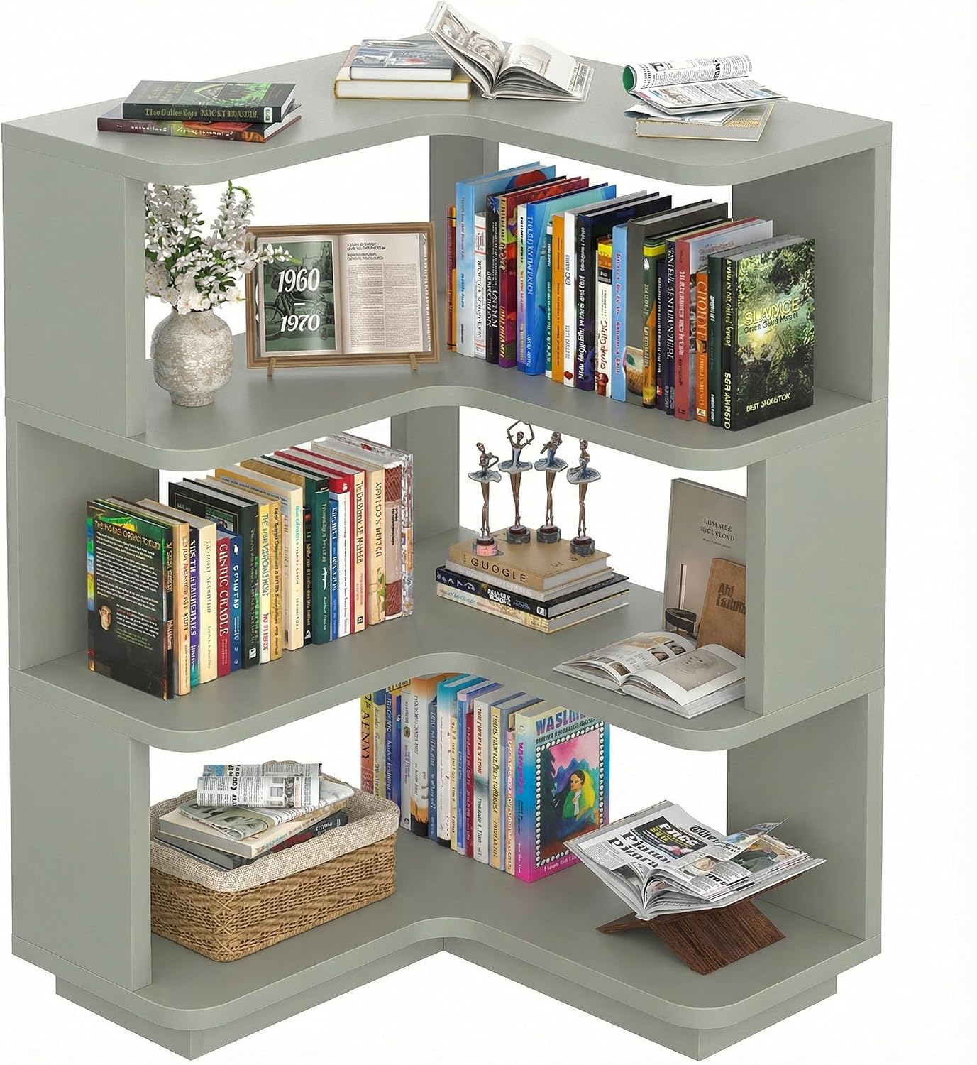 Corner Book Shelf, 6-Shelf L Shaped Corner Bookshelf with Baffle - Image 12