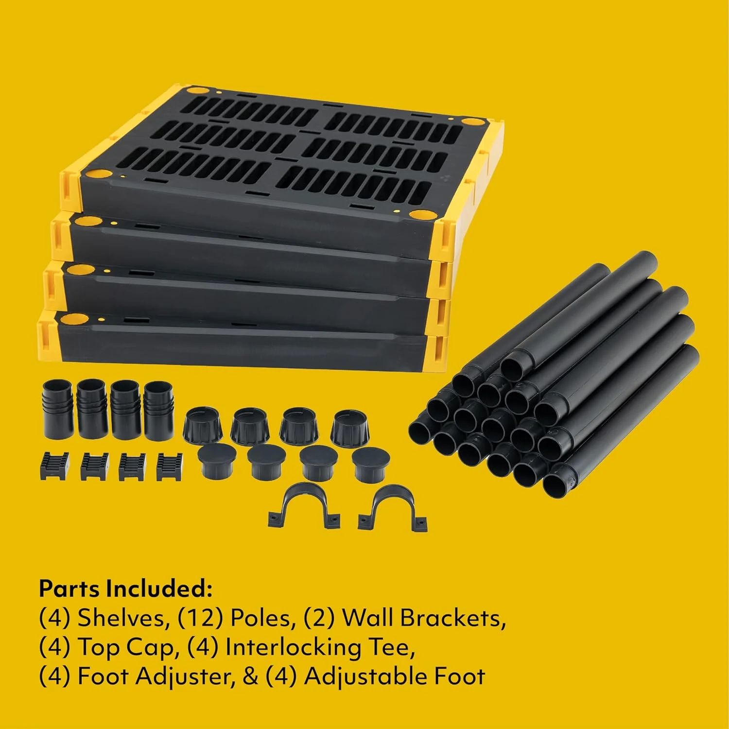 BLACK & YELLOW 4-Tier Heavy Duty Plastic Storage Shelving Unit, 100lbs/shelf (55"H x 24"W x 20"D), for Indoor/Outdoor Organization, Modular Rack, Extremely Durable, Made in The USA - Image 5