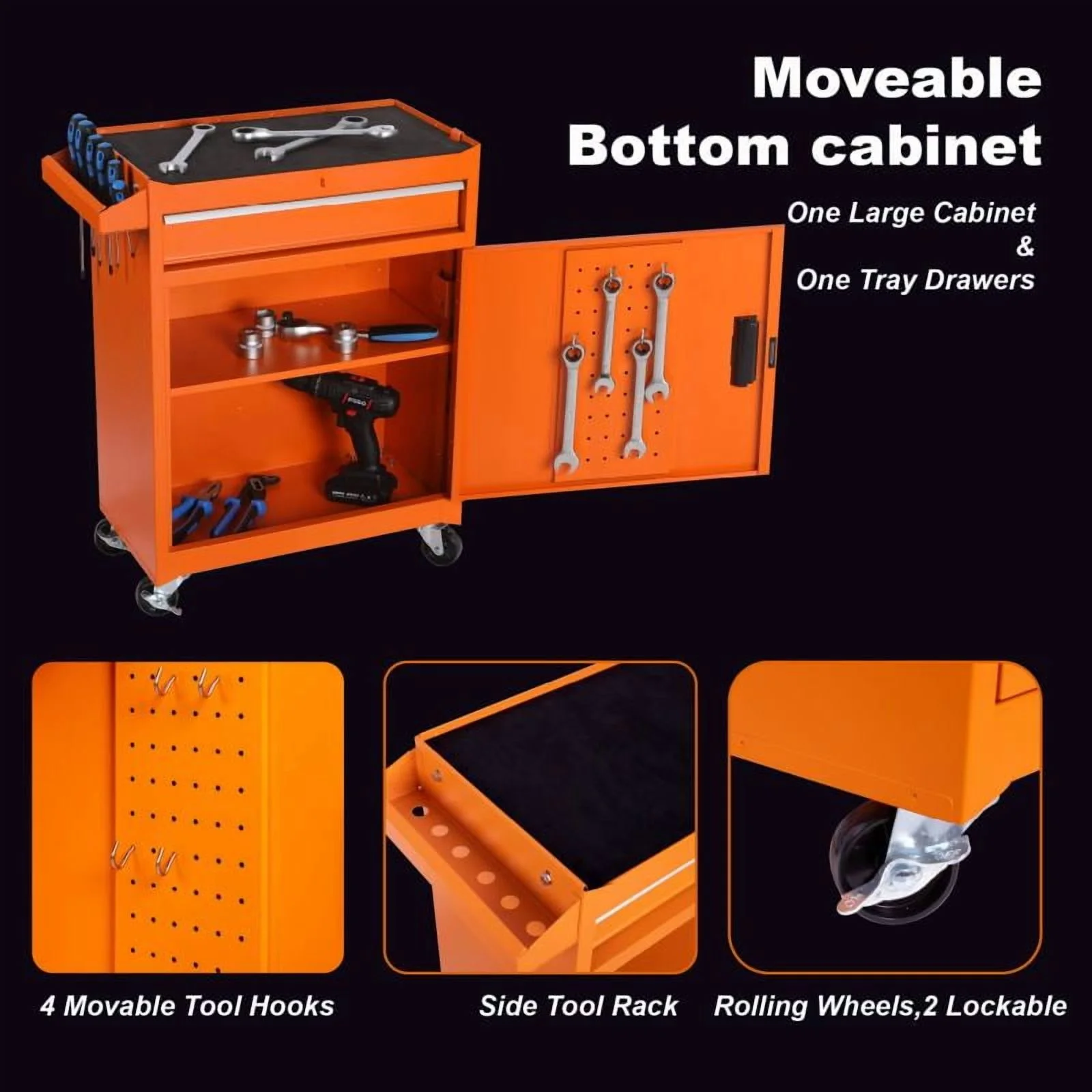 Tool Box with Rolling Cabinet, Tool Bag Compatible, Tool Box Organizer for Mechanics, Lockable Toolbox, Caja de Herramientas, Ideal Tools Storage & Tool Set - Image 2