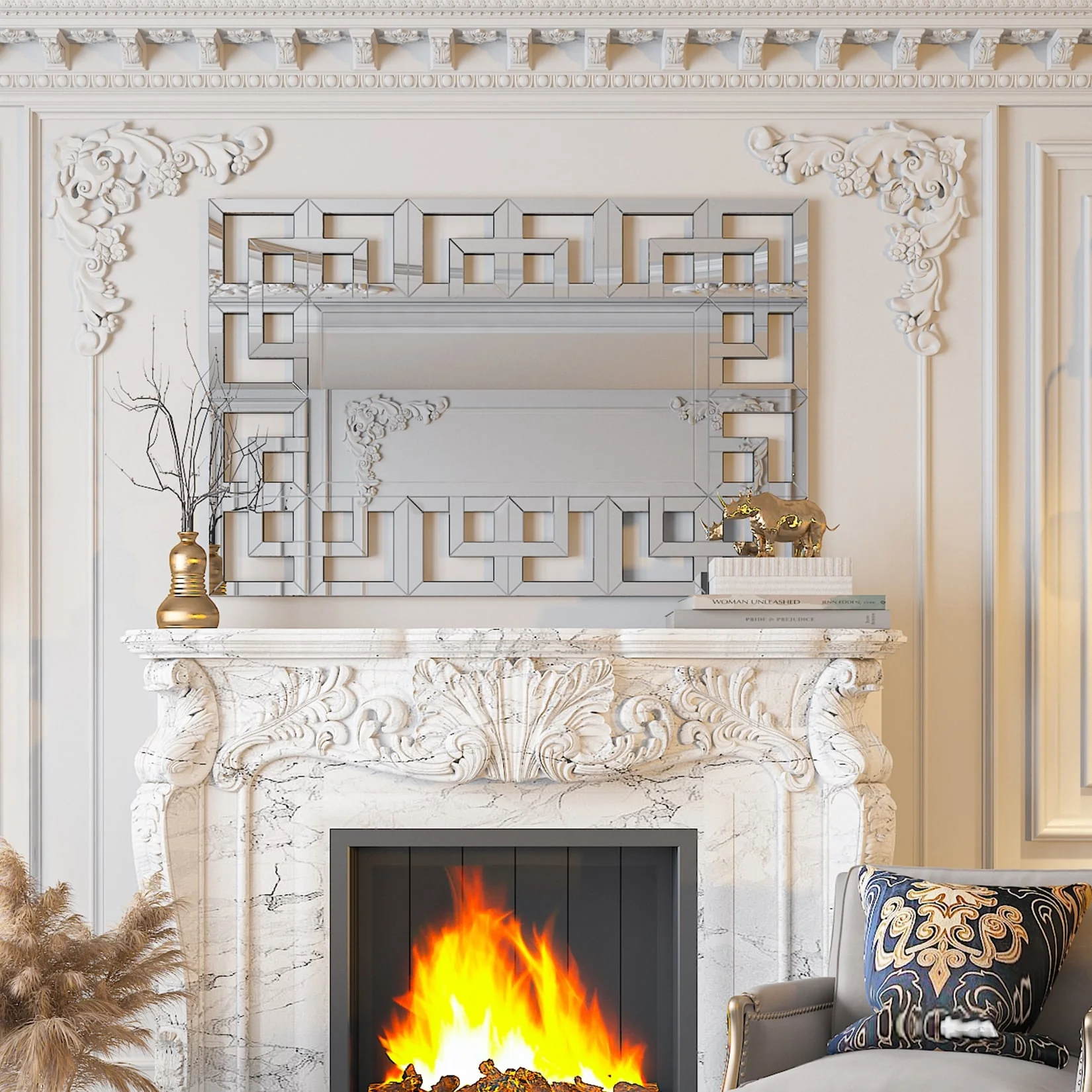 Large Silver Geometric Wall Mirror, Modern Decorative Accent Mirror for Living Room, Bedroom and Entryway - Image 9