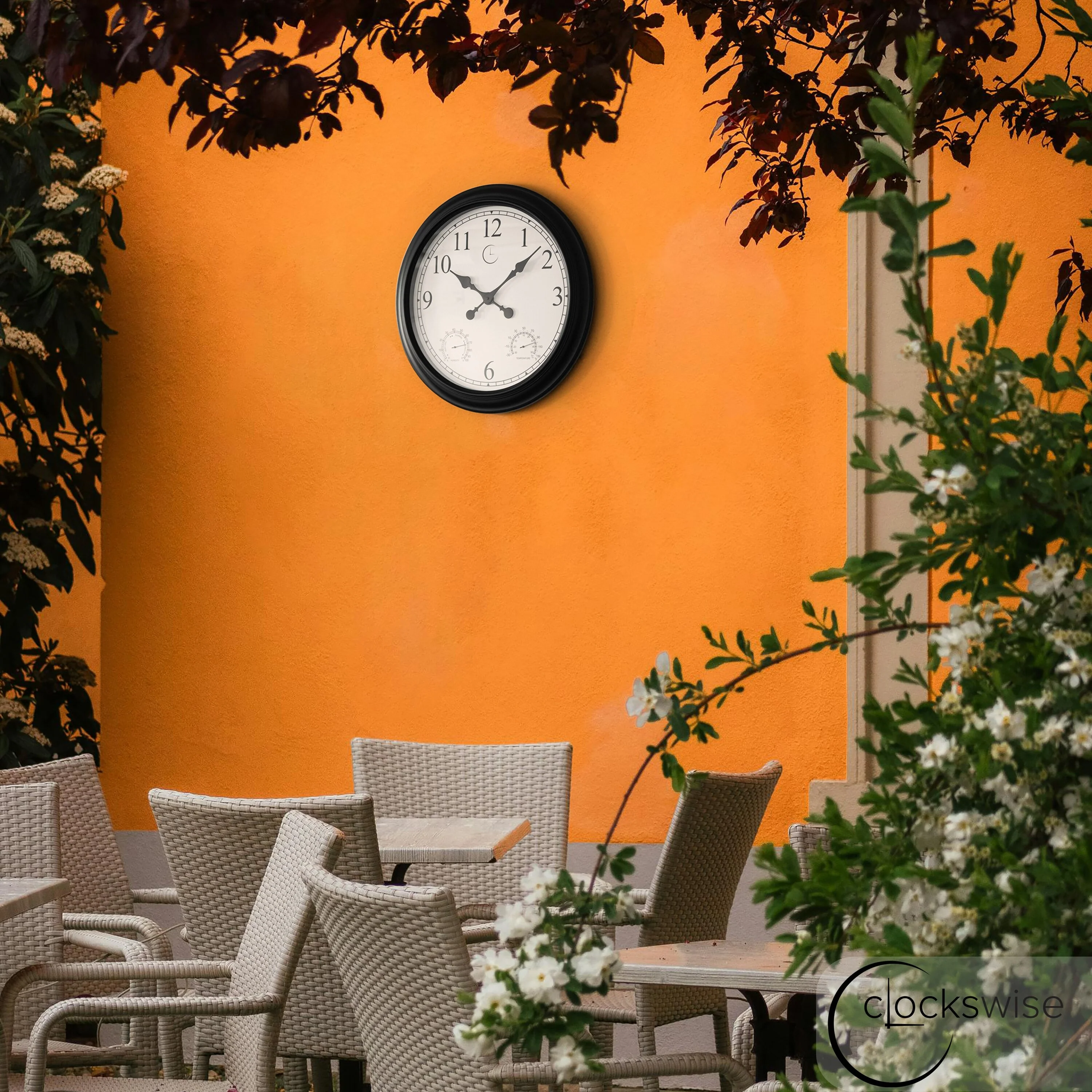 Large Outdoor Wall Clock with Thermometer, Waterproof Silent Garden Weather Station, Black - Image 25