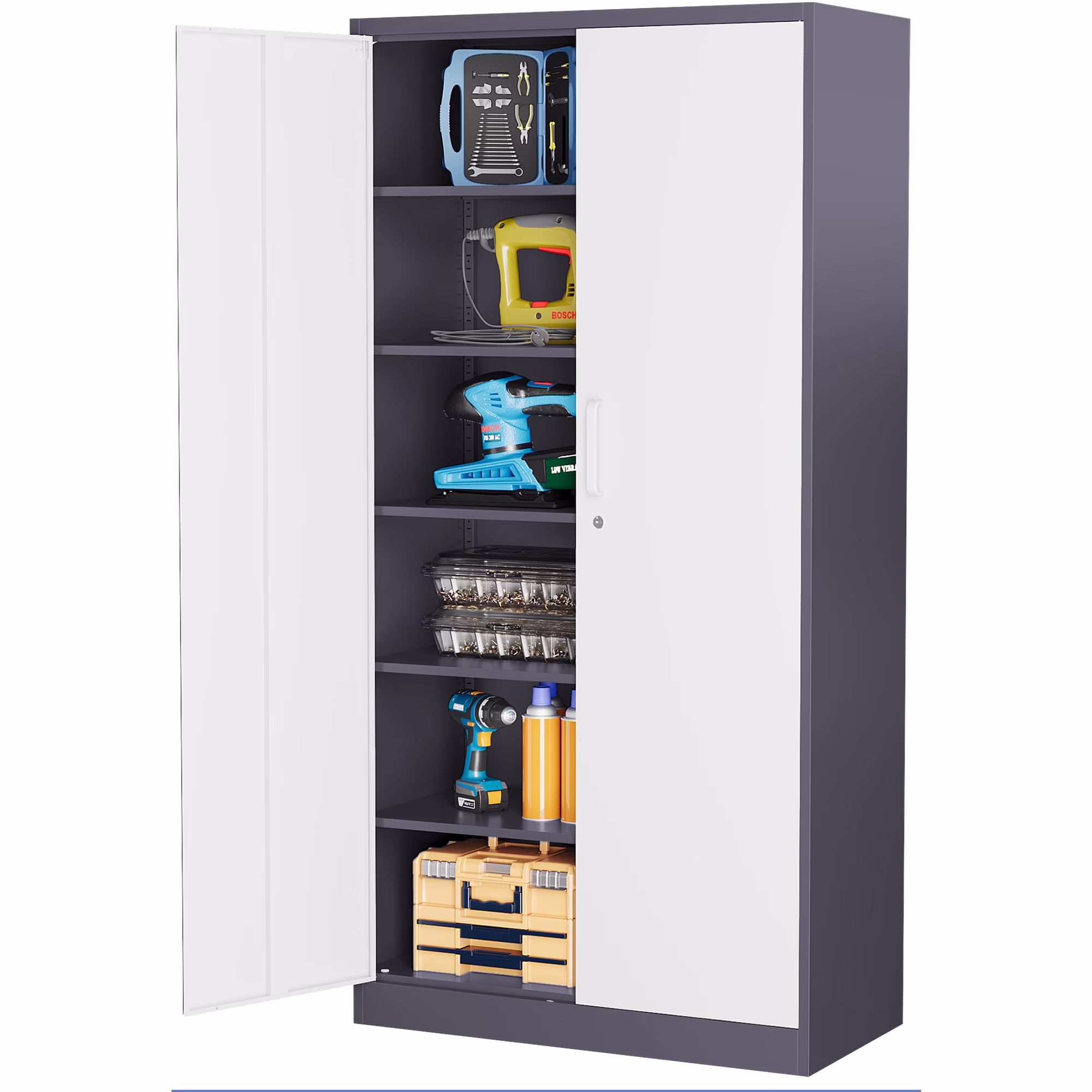 AUHUP 71" Metal Cabinet with Locking Doors and 5 Adjustable Shelves, Black Garage Storage Cabinet for Warehouse, Basement, Home Office, Tool File Storage Utility Cabinets - Image 10