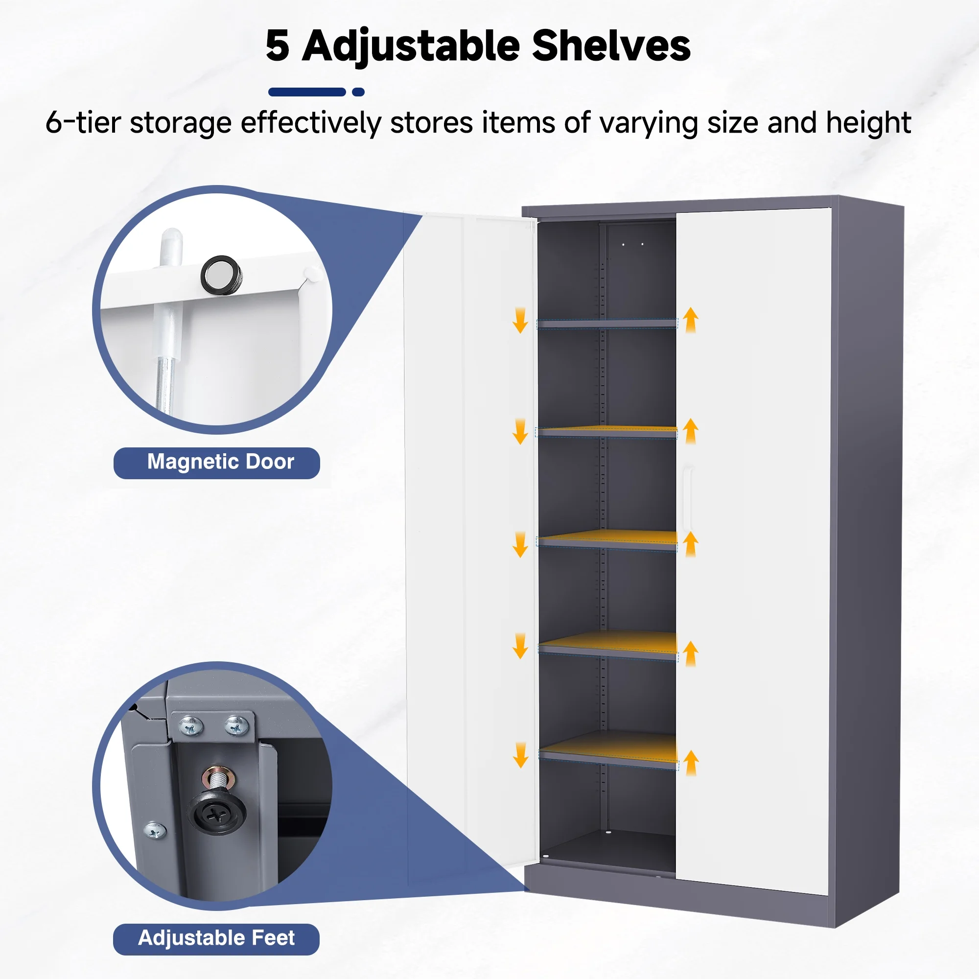 AUHUP 71" Metal Cabinet with Locking Doors and 5 Adjustable Shelves, Black Garage Storage Cabinet for Warehouse, Basement, Home Office, Tool File Storage Utility Cabinets - Image 32