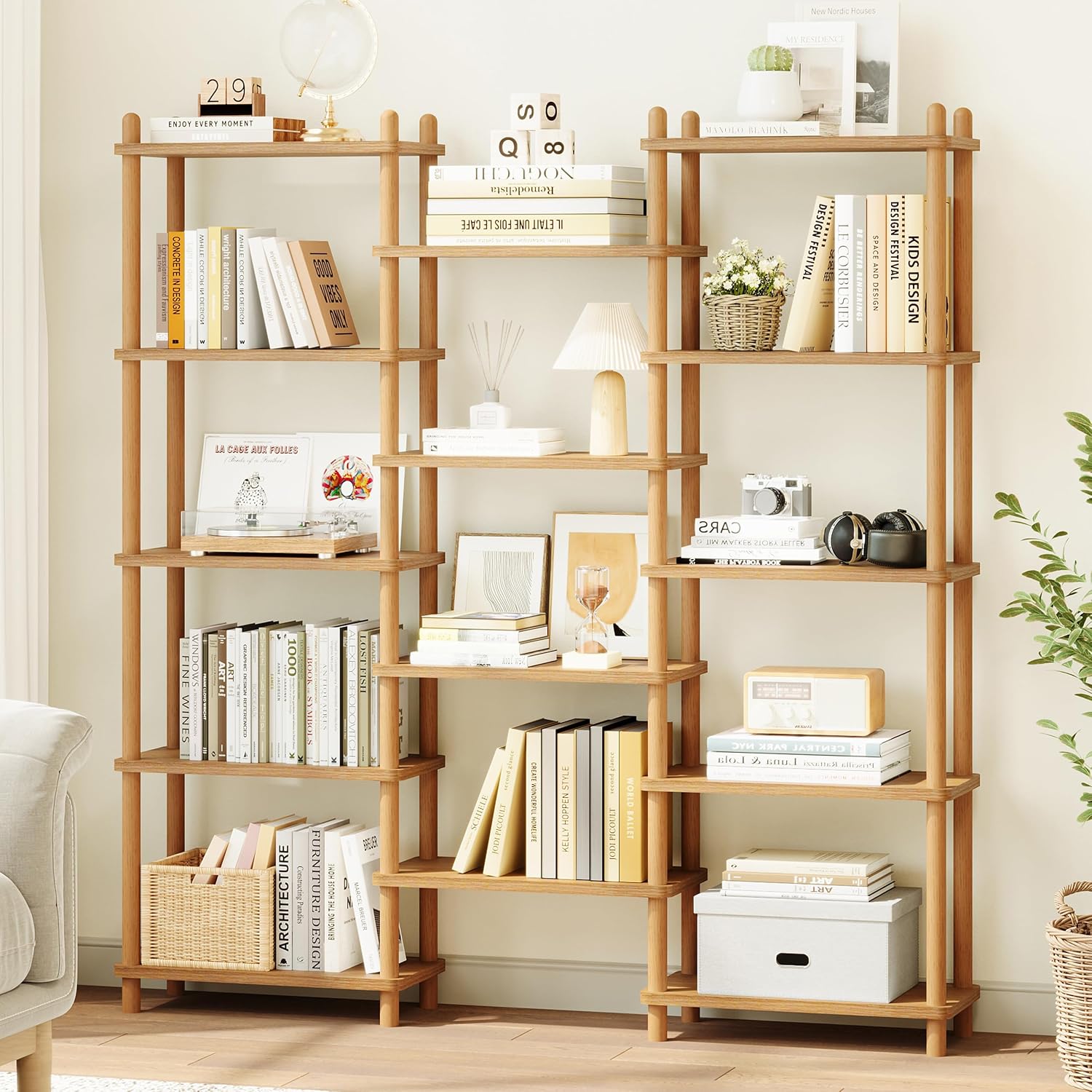 Wooden Triple Wide Bookshelf, 5-Tier Large Open Bookcase, White - Image 5