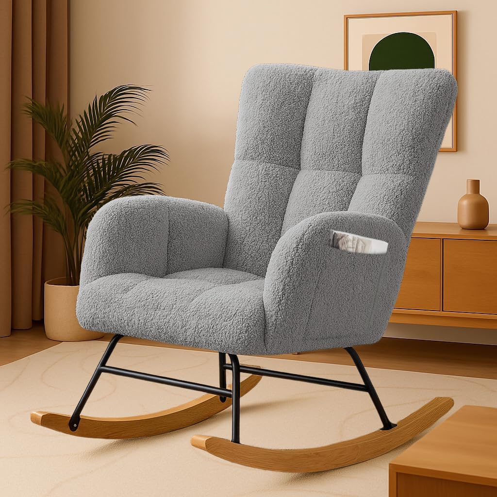 Nursery Rocking Chair, Teddy Glider Rocker with Pockets
