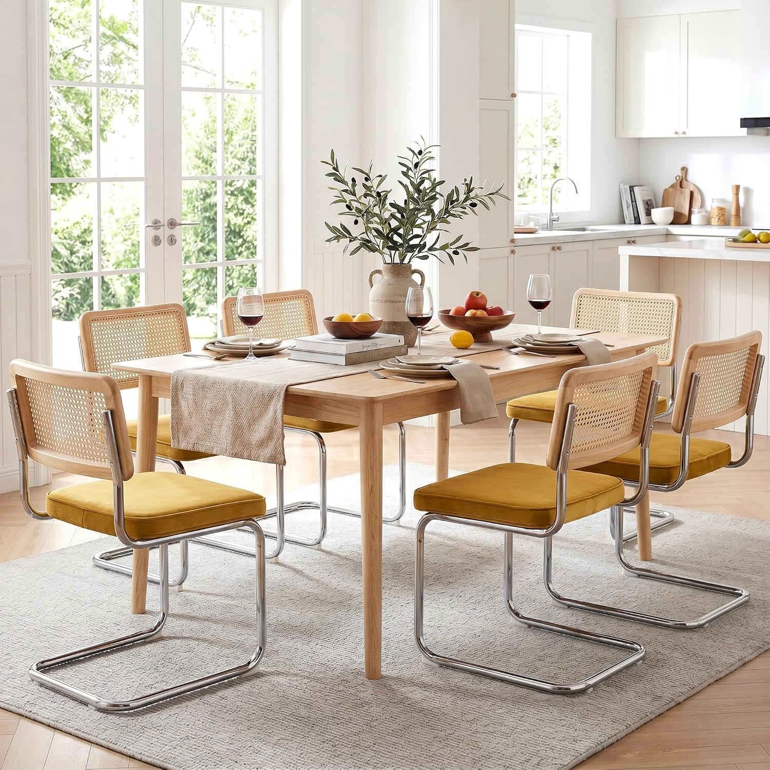 Natural Rattan Dining Chairs Set of 2, Modern Cesca Kitchen Chair - Image 7