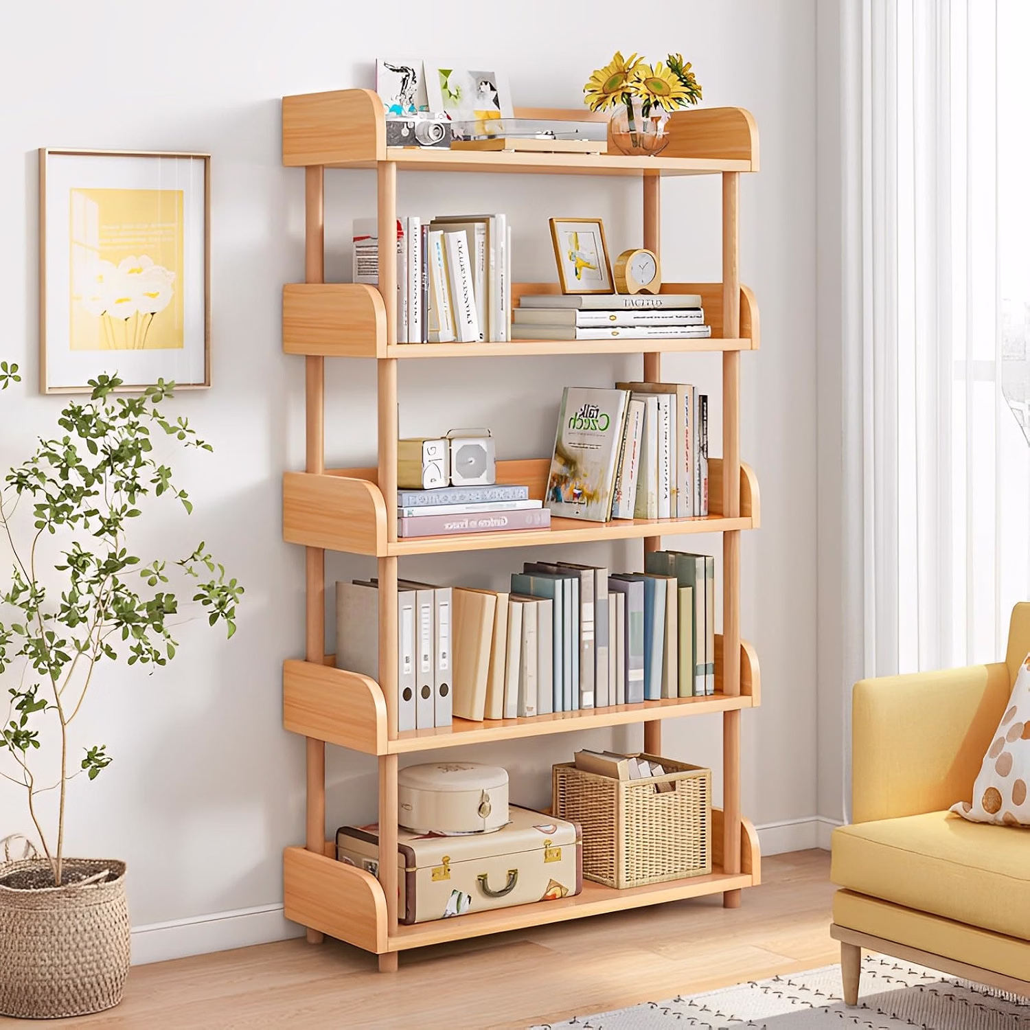 4-Tier Wooden Open Bookcase, Warm White - Image 3