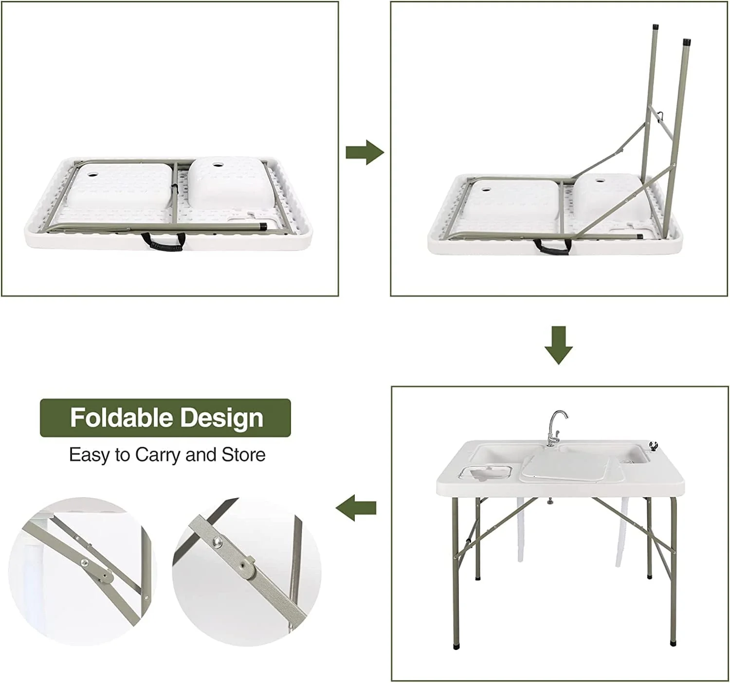 Folding Fish Cleaning Table, Outdoor Camping Sink Station with Sink & Faucet Drainage Hoses, Portable Camping Sink Table for Beach Fishing Patio Picnic - Image 2