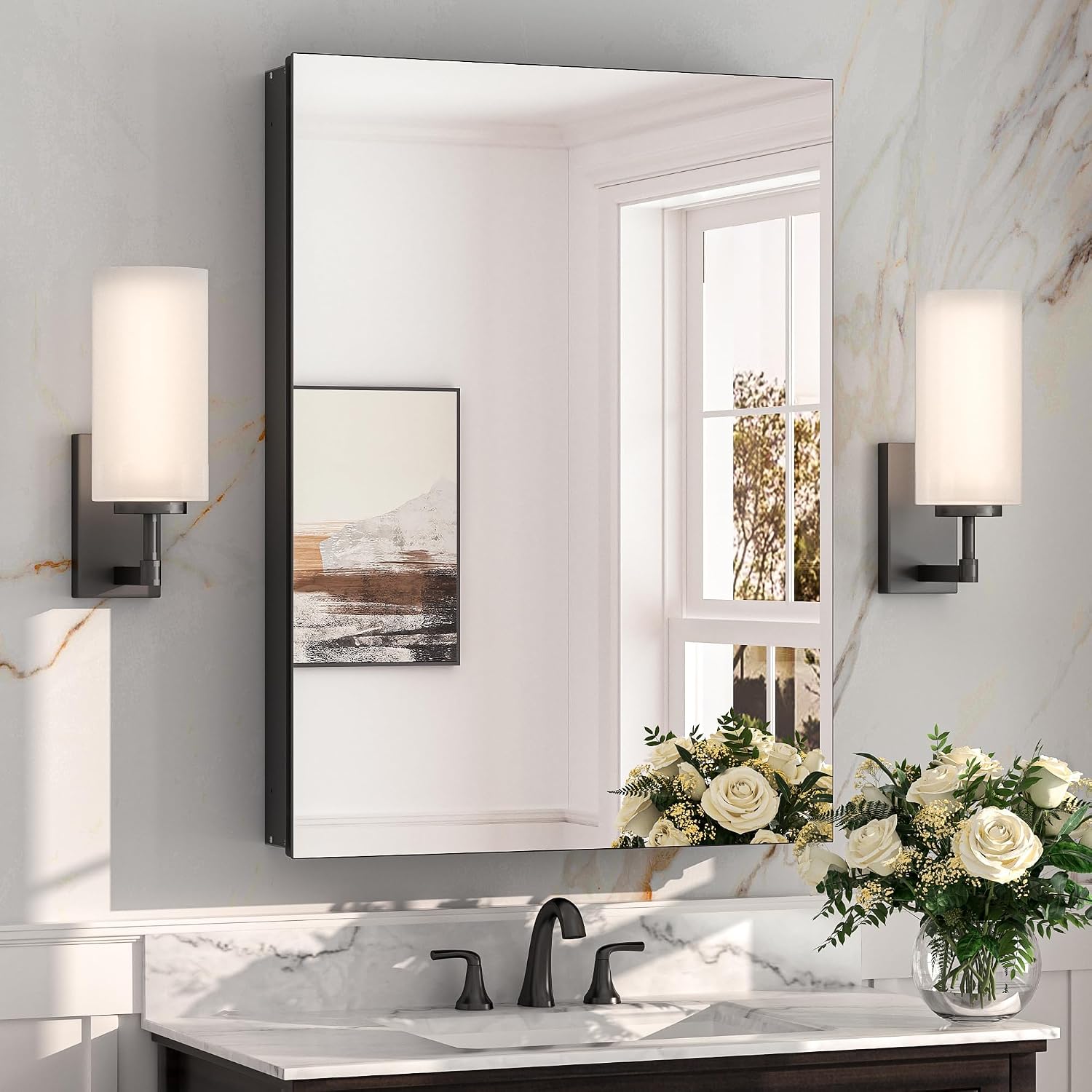 Black Medicine Cabinet with Mirror 20" x 26", Lightweight Aluminum - Image 9