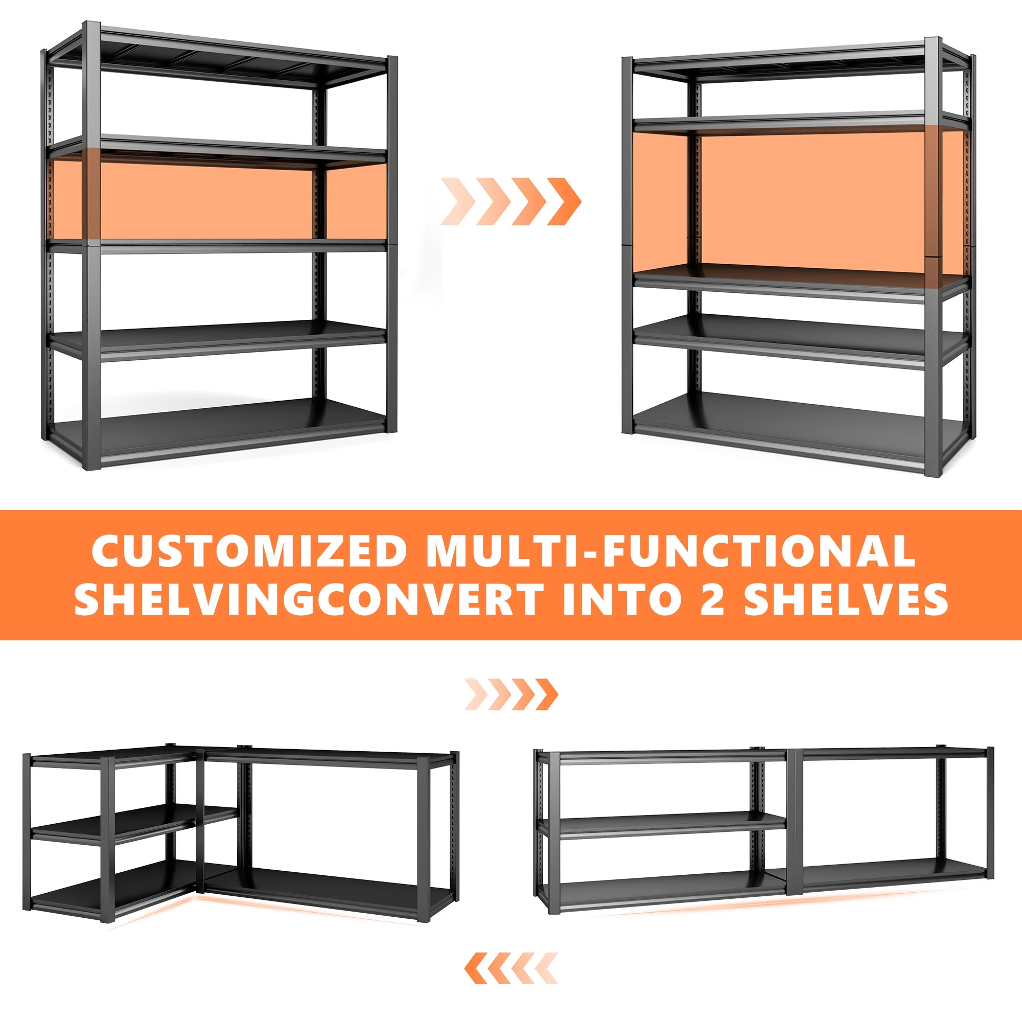 REIBII 48.2"W Garage Shelving Heavy Duty 3000LBS Storage Shelves Adjustable 5 Tier Metal Shelving,48.2''L X 24.5''W X 72''H - Image 29