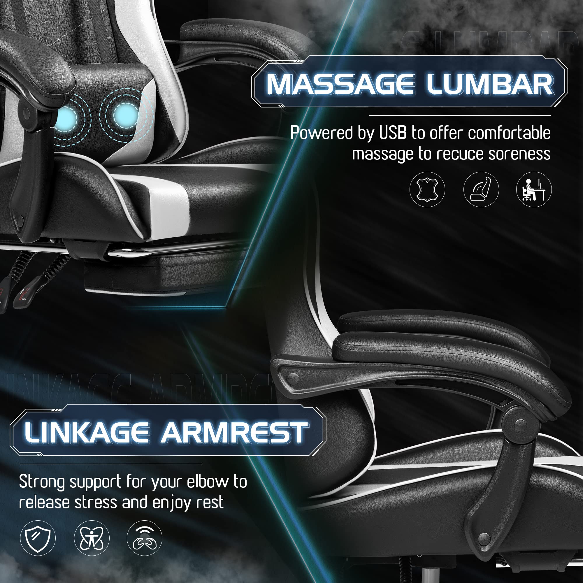 Ergonomic Gaming Chair with Footrest and Massage Support, Reclining Computer Chair for Gaming Room and Home Office - Image 5