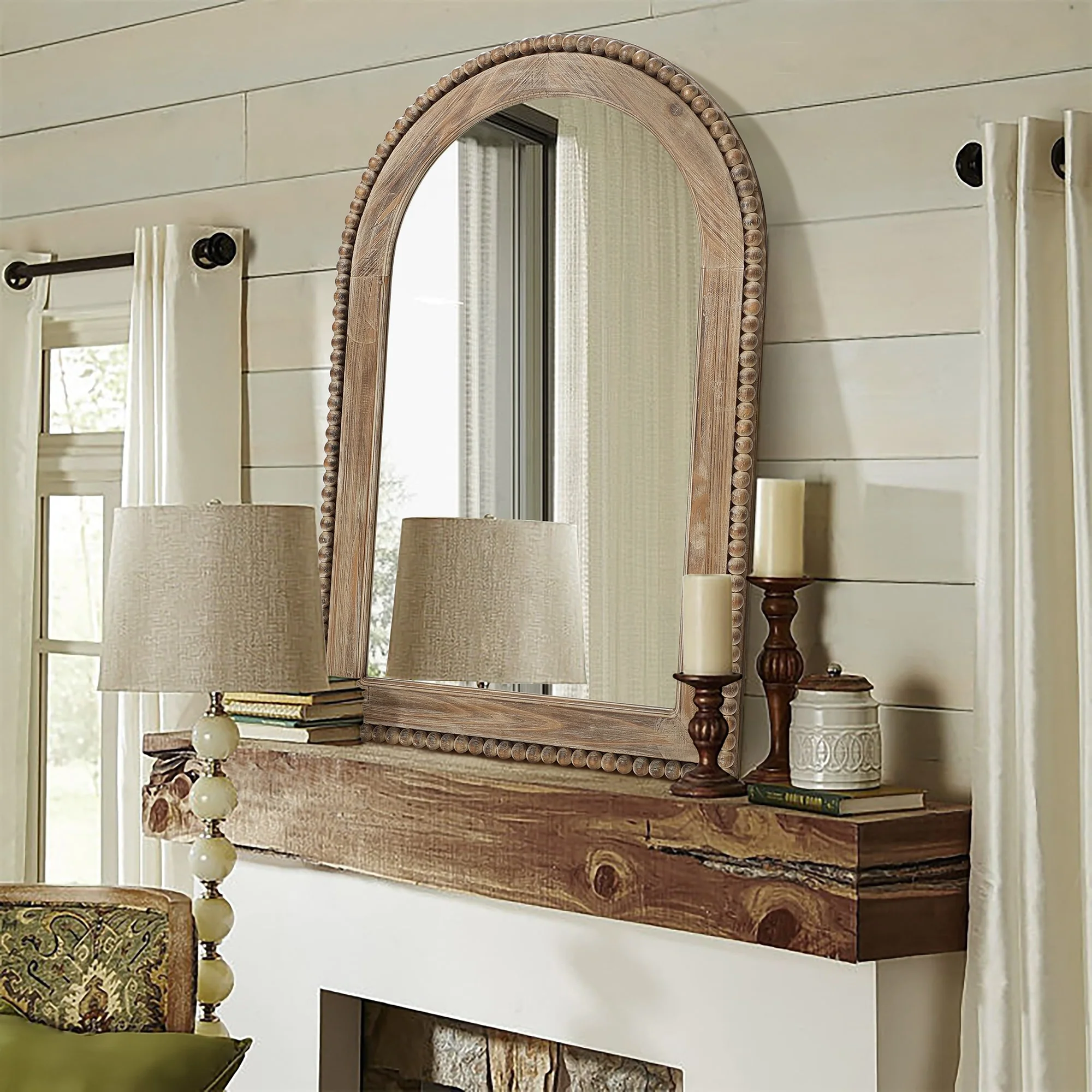 Wood Framed Arch Window Wall Mirror, Bathroom Wall Mirror - 39.25 H x 25.87 W x 1.5 D - Image 4
