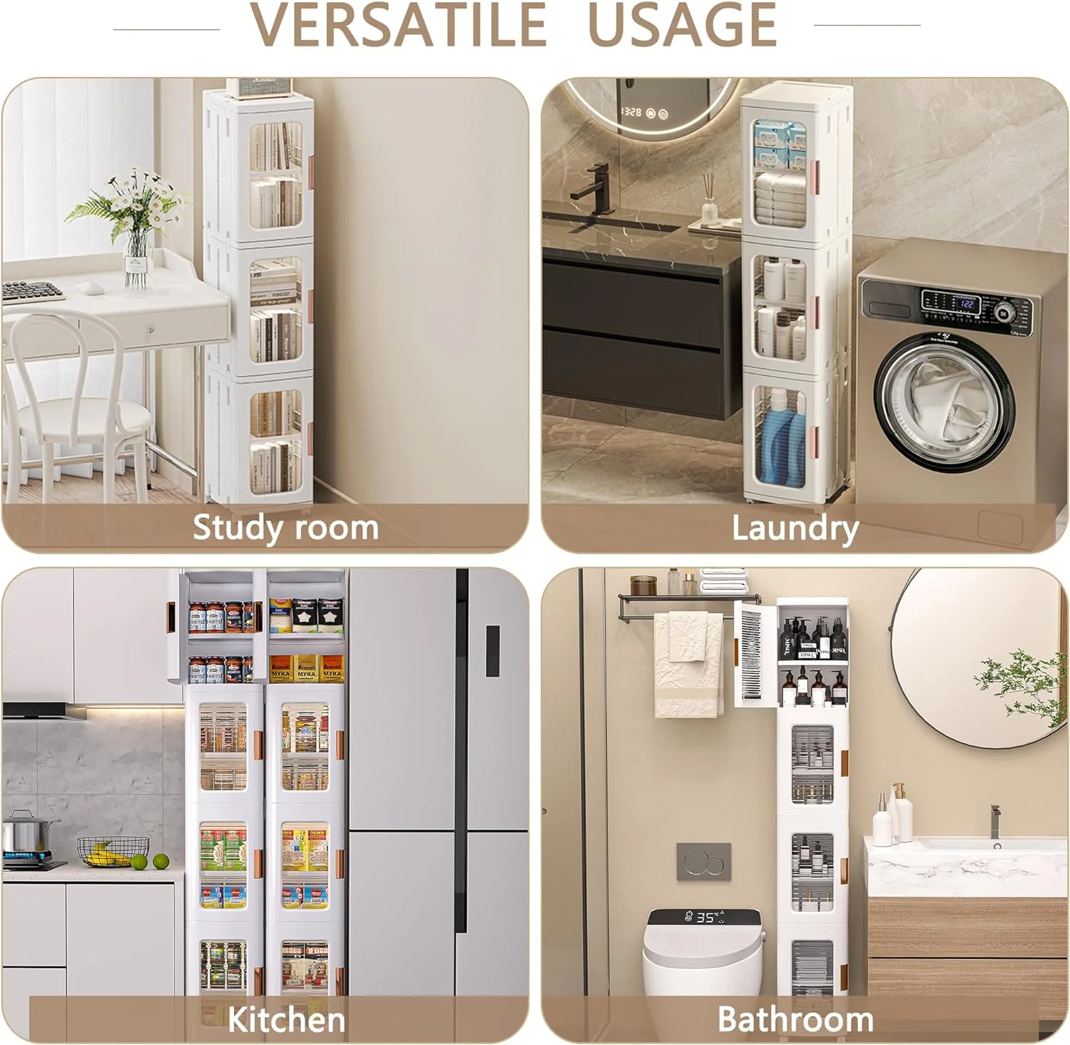 4-Tier Tall Narrow Plastic Storage Cabinet, Slim Vertical Organizer for Bathroom, Bedroom and Home Storage - Image 6