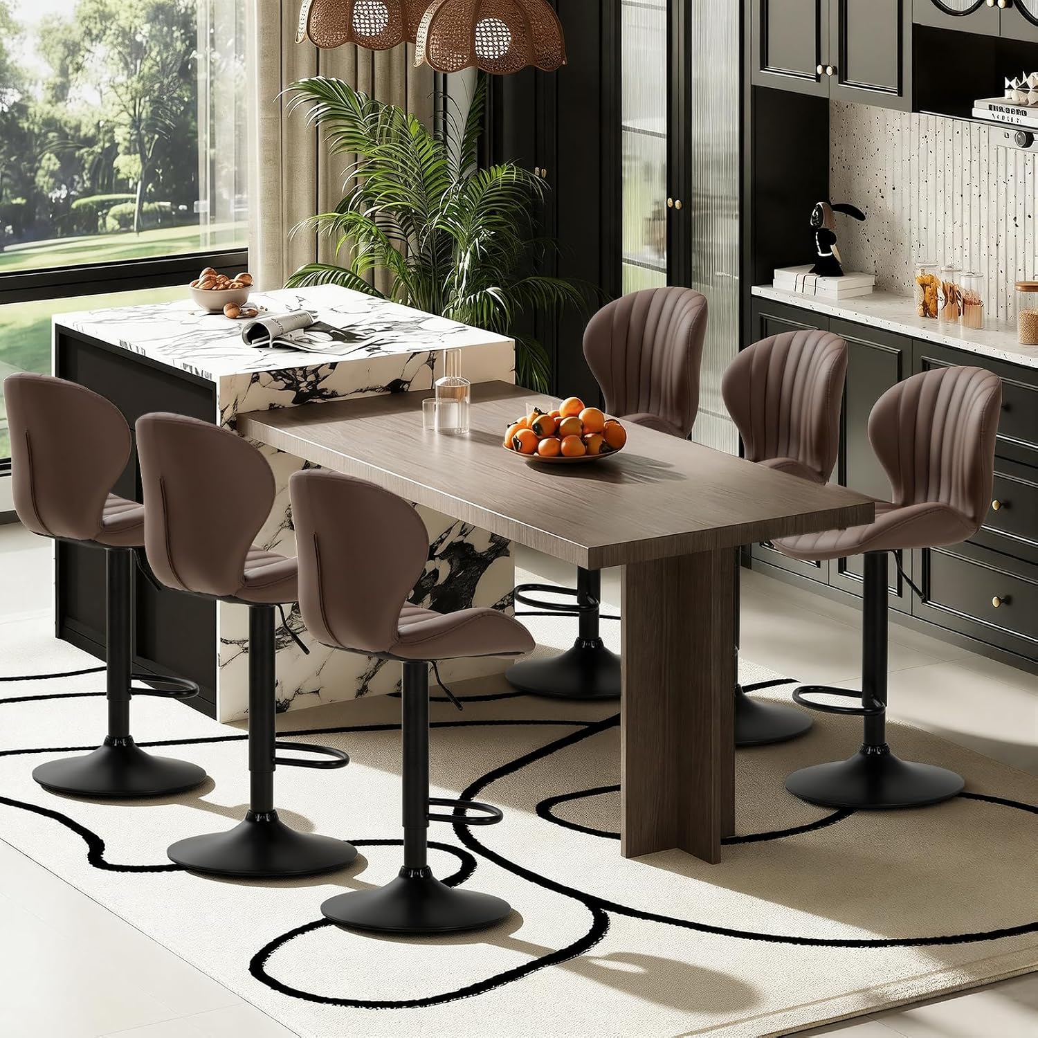 Bar Stools Set of 6, Modern Swivel Bar Chairs, Adjustable Faux Leather Upholstered Barstools Counter Height with High Backrest for Bar, Kitchen Island, Dining Room, Black - Image 6