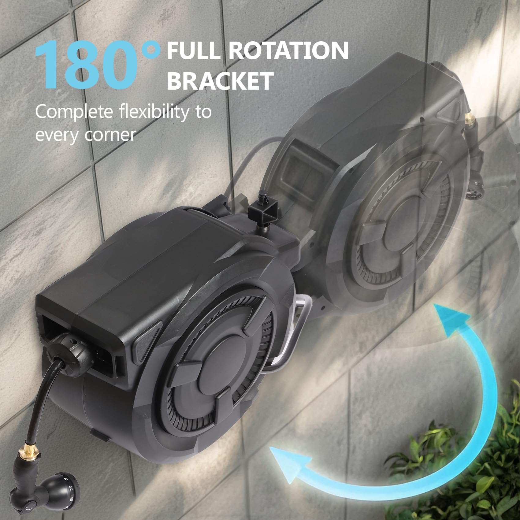 100 ft Wall Mounted Garden Hose Reel, 1/2 Inch Hose with 180° Swivel - Image 6