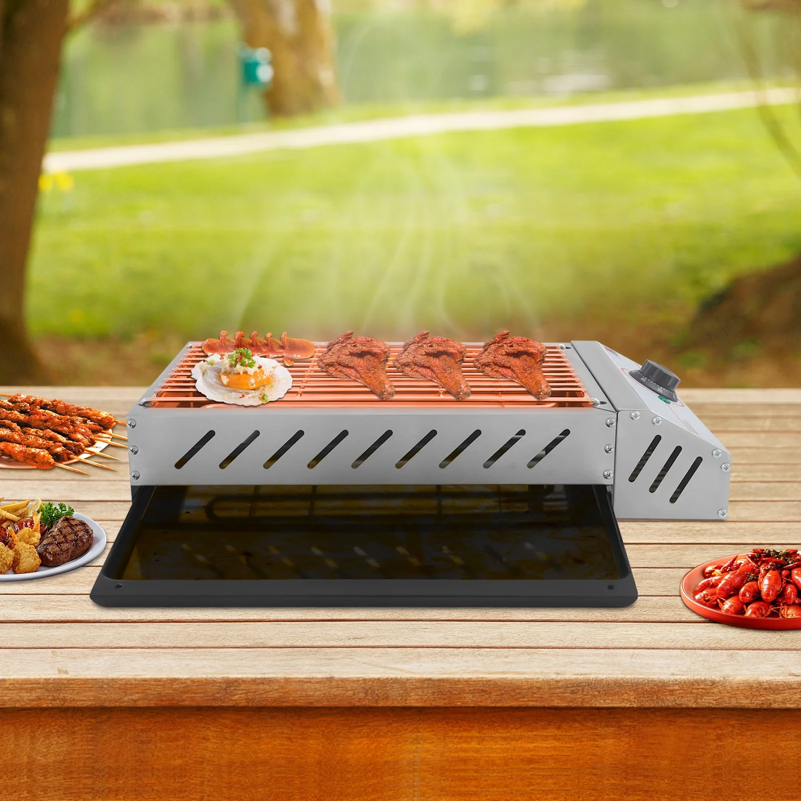 Compact Electric Griller with Adjustable Temperature, 122-572-F, Non-Stick Surface, Easy Cleaning, Perfect for Small Spaces & Countertops - Image 2