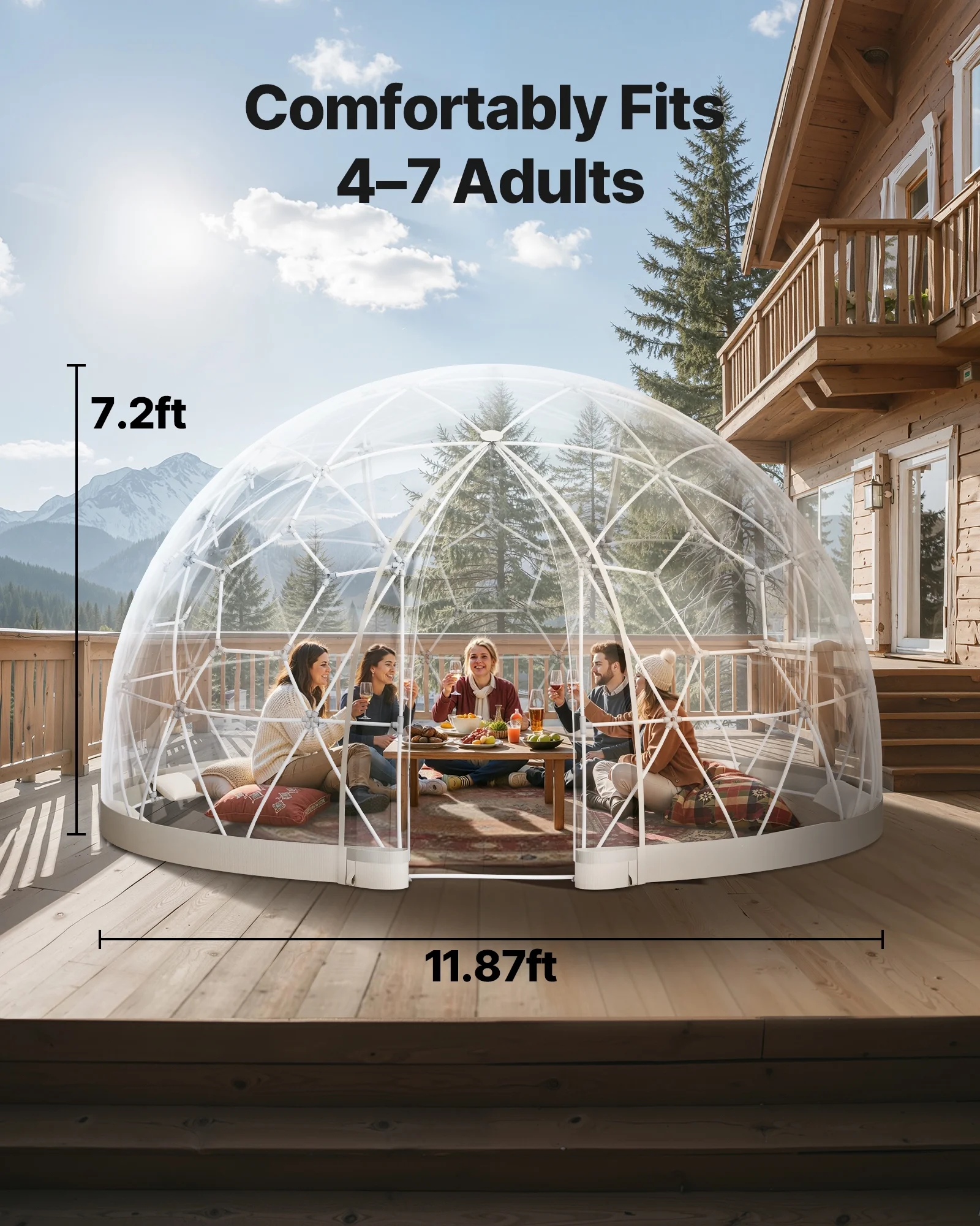 VEVOR Garden Dome Tent, 12 x 7.2 ft Outdoor Clear Bubble Tent for 4-7 Person, Weatherproof Geodesic Dome Greenhouse with Window, PVC Igloo Tents for Backyard Patios Camping Party Wedding - Image 3